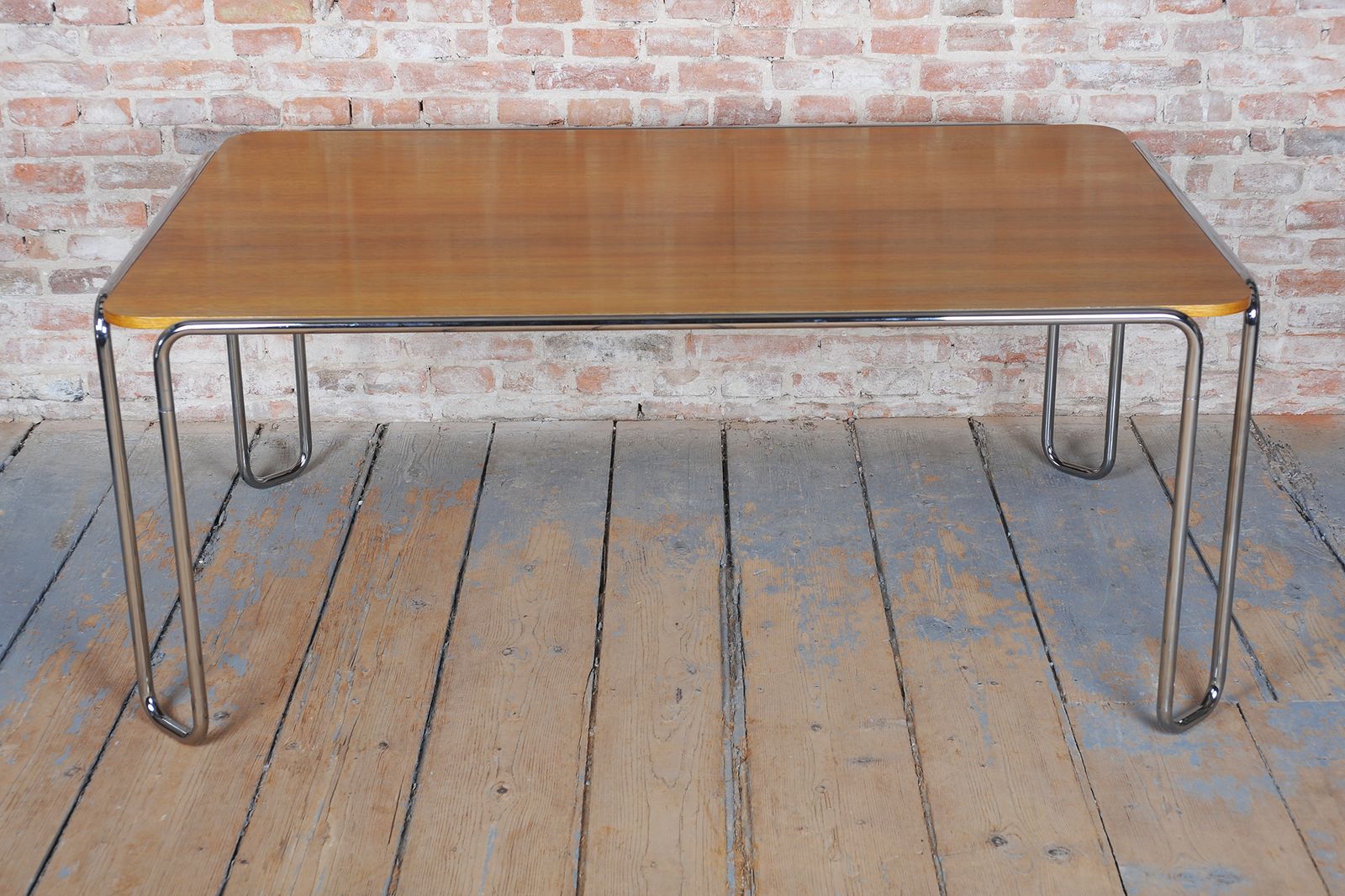 Restored Bauhaus Dining Table, By R. Slezák, Chrome, Polished Oak, Czech, 1930s photo for sale