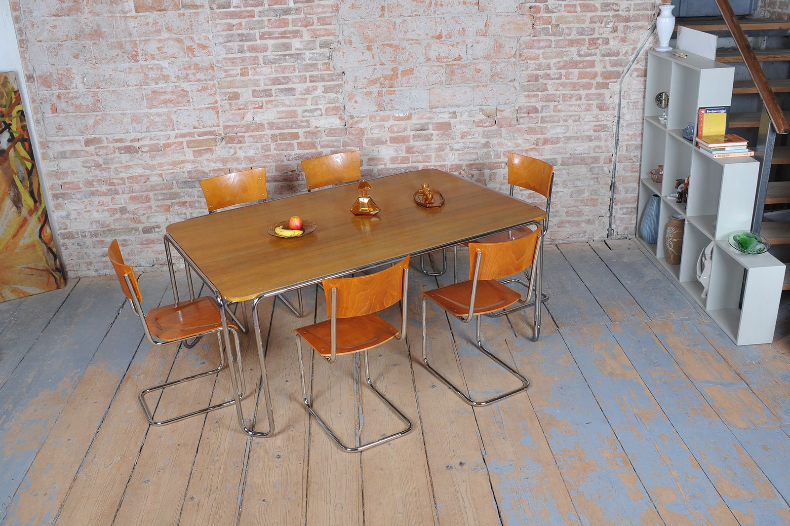 Restored Bauhaus Dining Table, By R. Slezák, Chrome, Polished Oak, Czech, 1930s photo buy