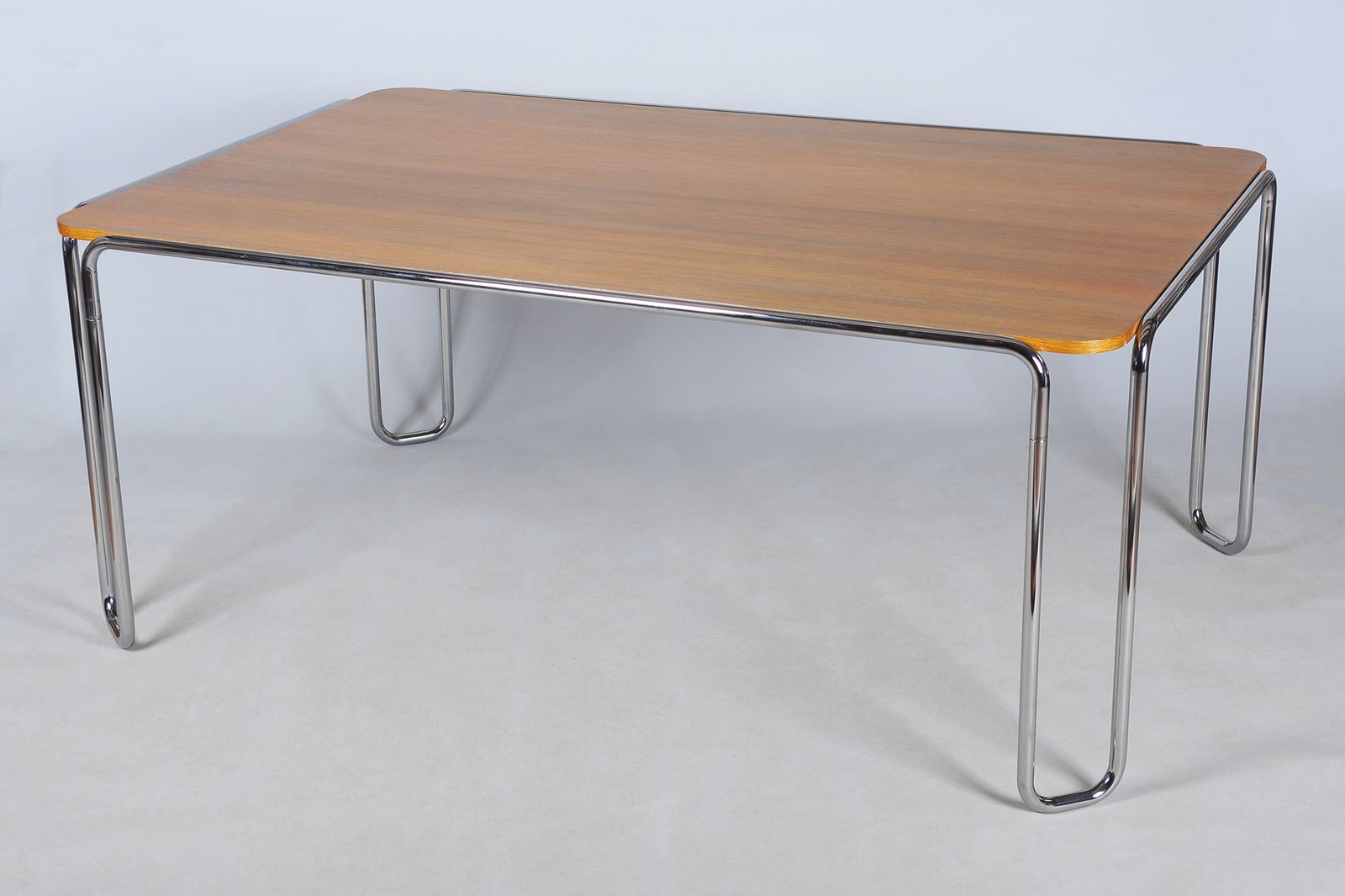 Restored Bauhaus Dining Table, By R. Slezák, Chrome, Polished Oak, Czech, 1930s