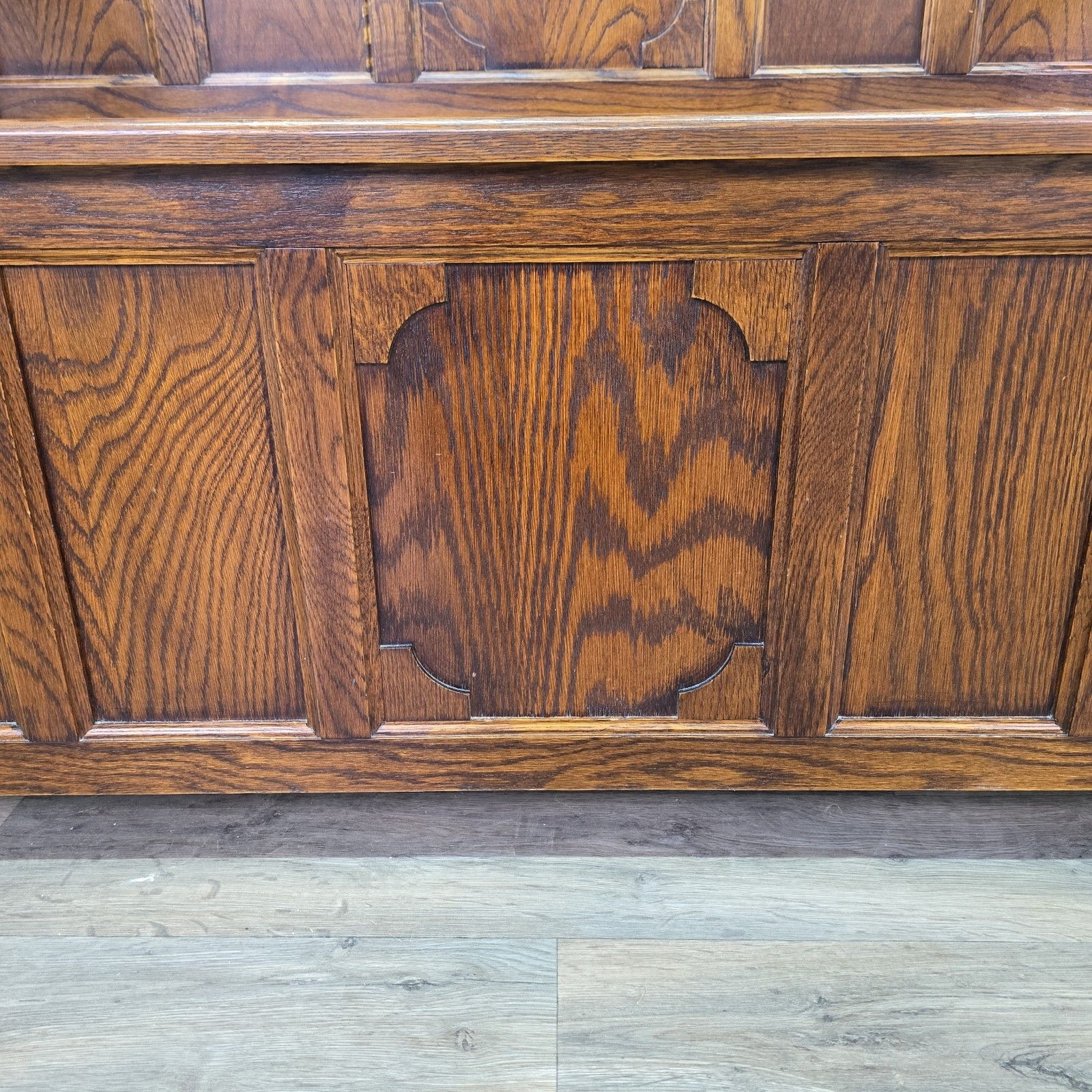 photo buy Antique Oak Settle Pew Monks Bench Storage Trunk Box Hall Seat Jacobean Revival
