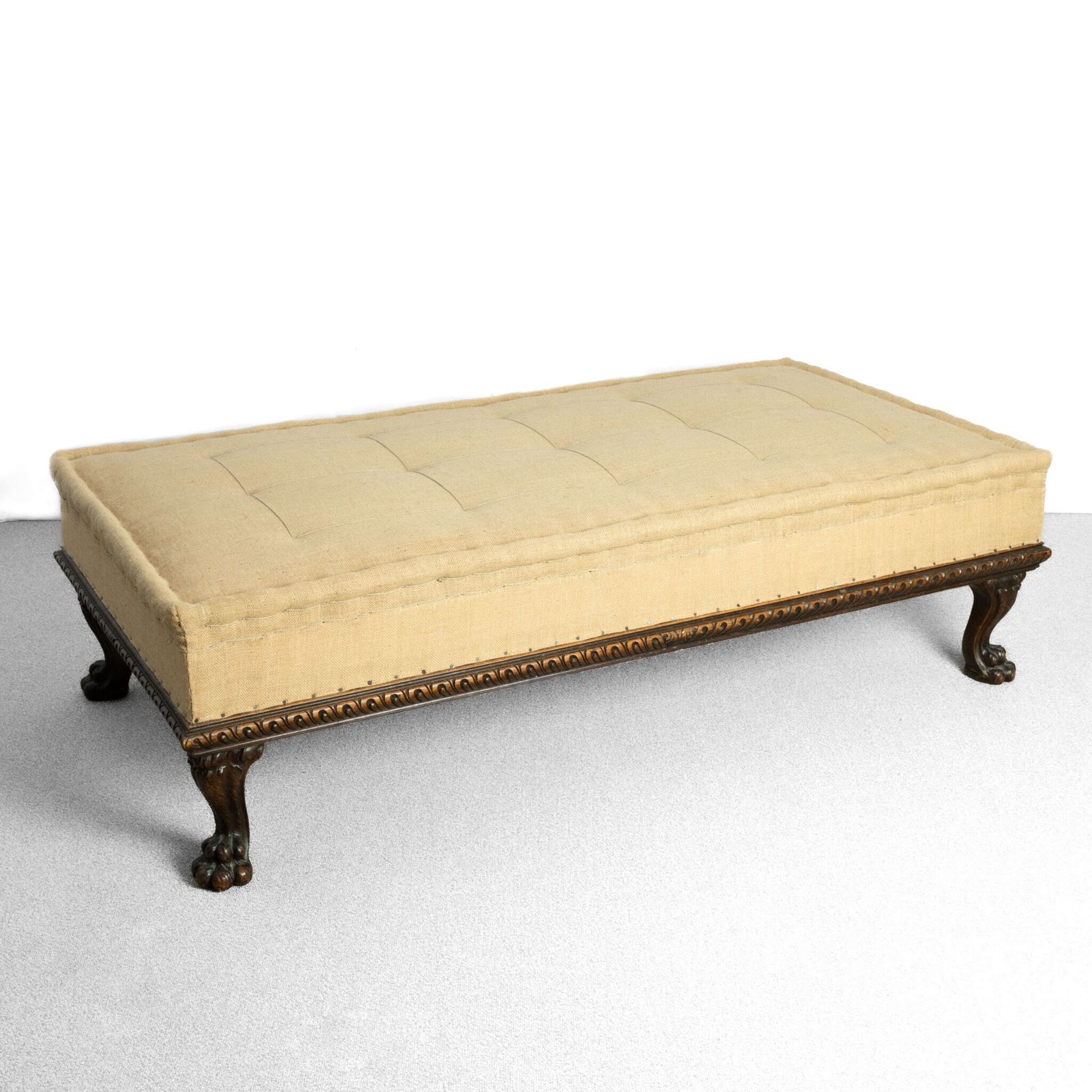 19th Century Large Italian Walnut Upholstered Footstool