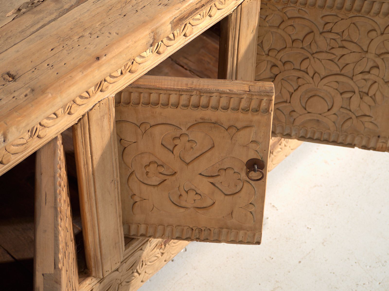 photo furniture Antique Carved Low Sideboard In Fir Wood – China, Circa 1930