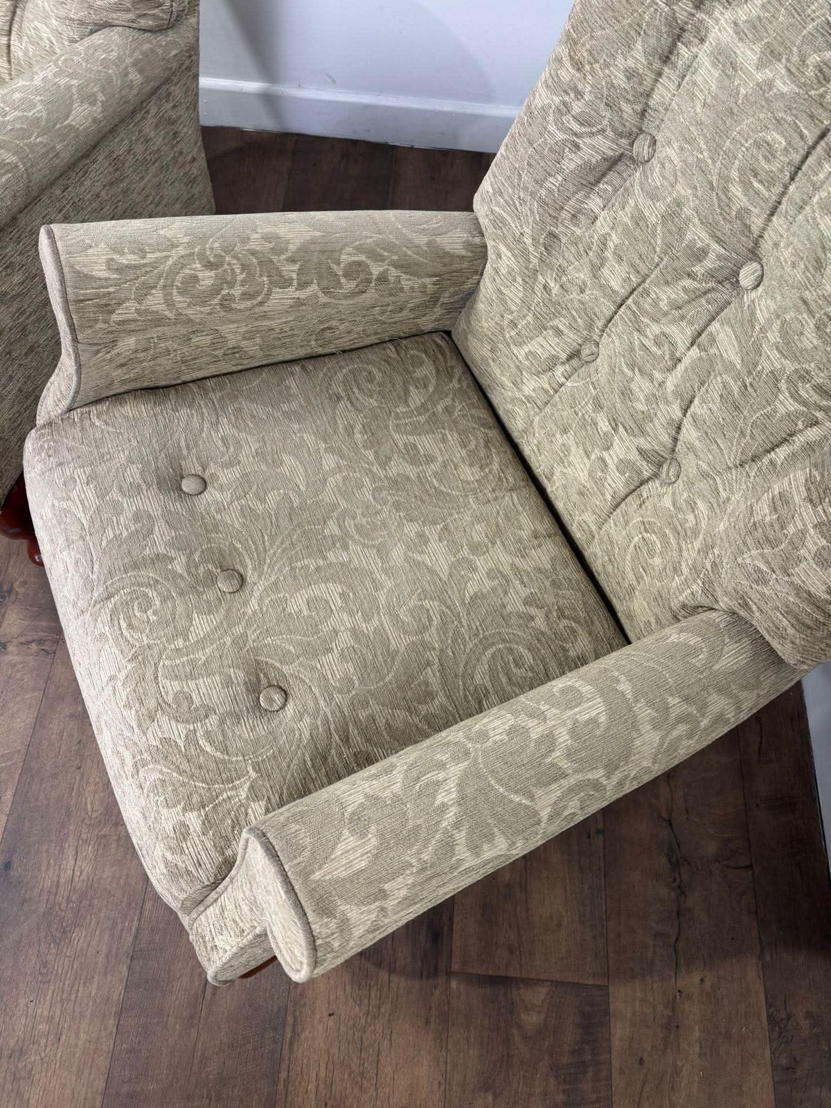 photo furniture Pair Of Reproduction Button Backed Upholstered Armchairs