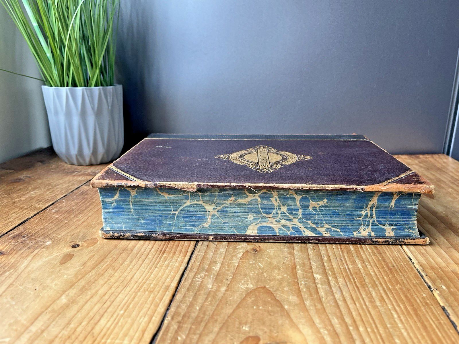 Antique Victorian Decorative Book 1880 Gilt Leather Globe Encyclopaedia Vol III photo for sale