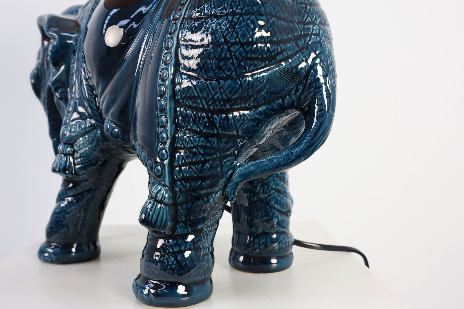 photo furniture Hollywood Regency Blue Elephant Ceramic Table Lamp, Belgium, 1970s