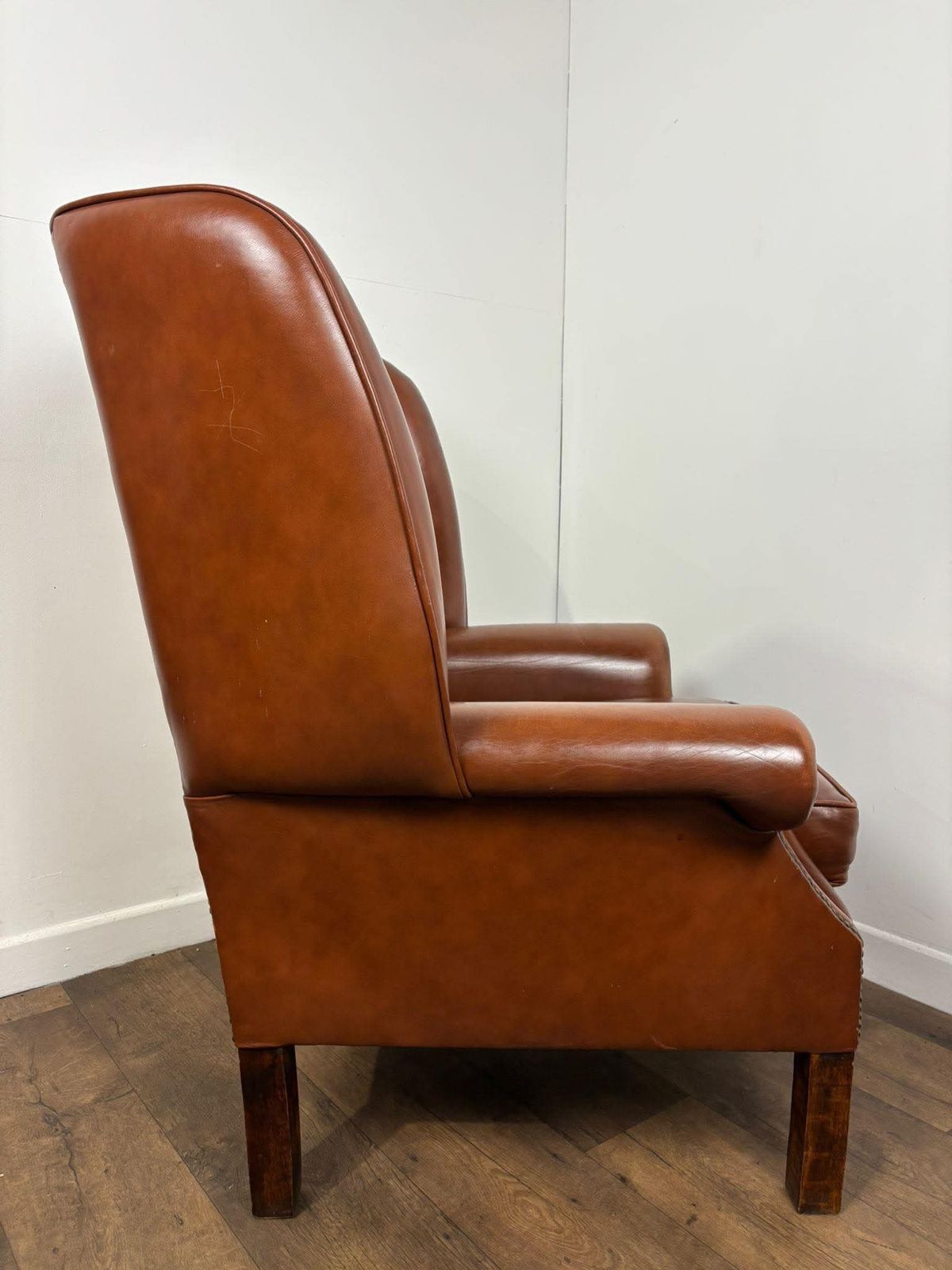 Tan Leather Chesterfield Style Wingback Armchair photo Furniture