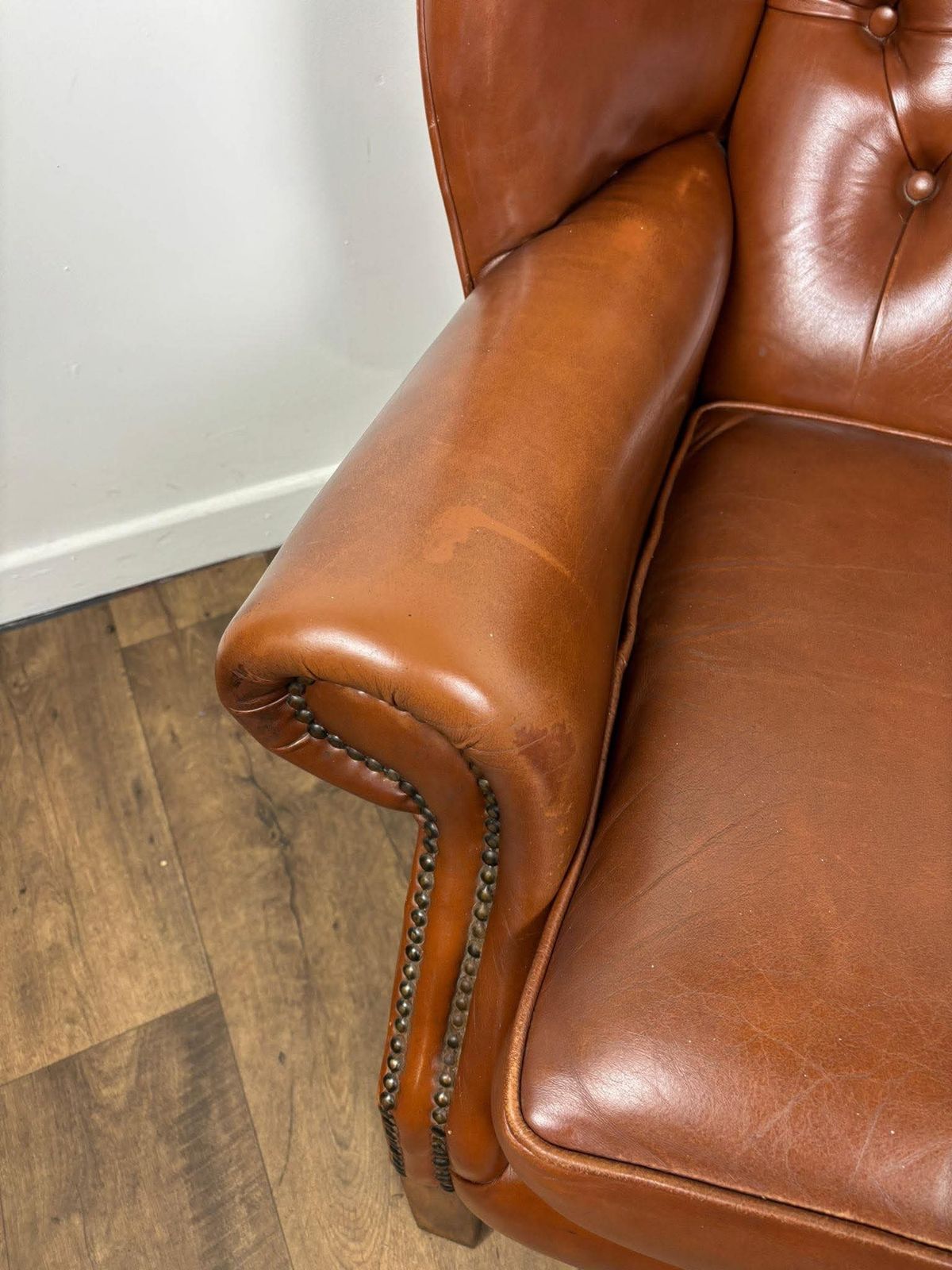 Tan Leather Chesterfield Style Wingback Armchair photo buy