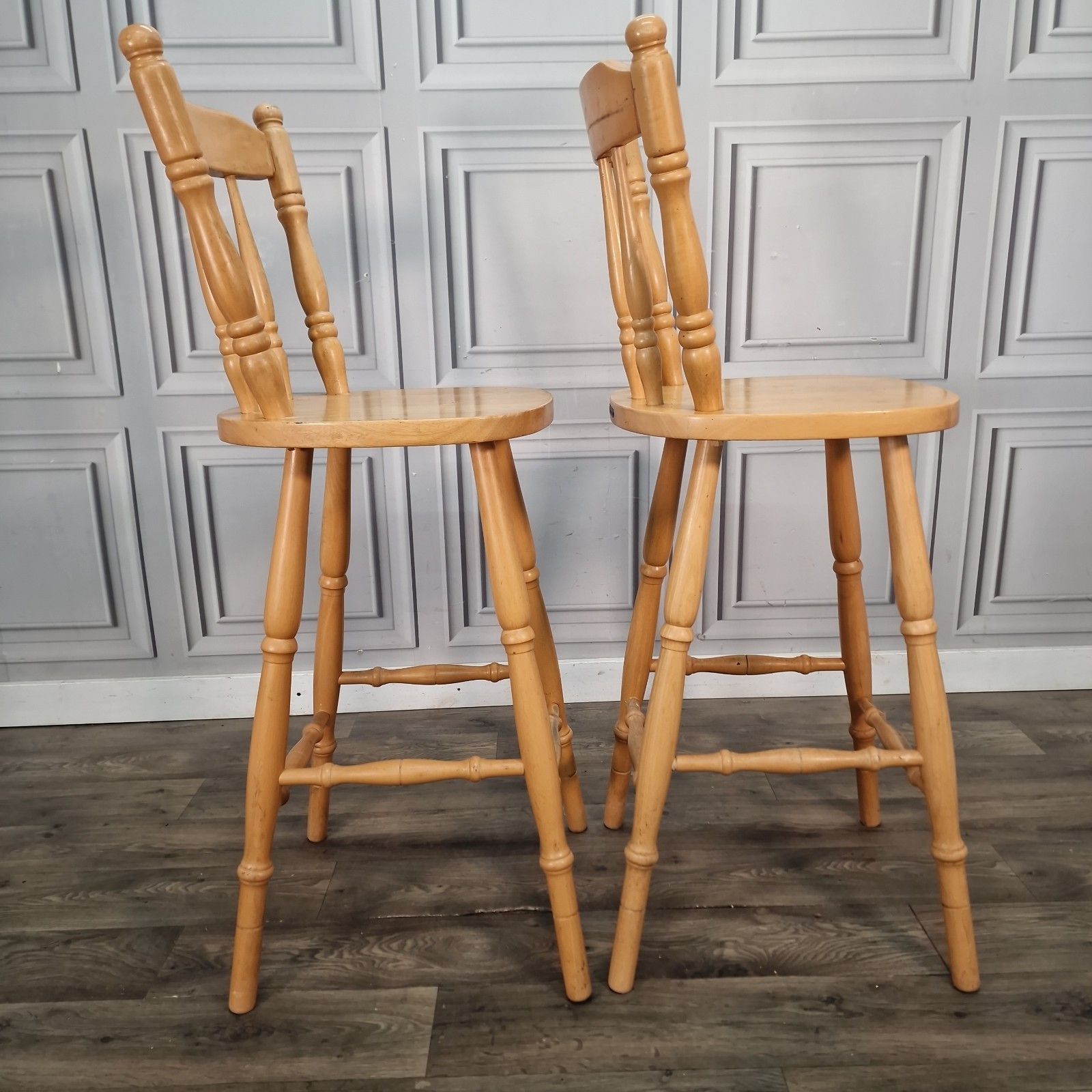 photo vinterior Vintage Breakfast Bar Stools Solid Wood Kitchen Tall Chairs Seats Early Settler