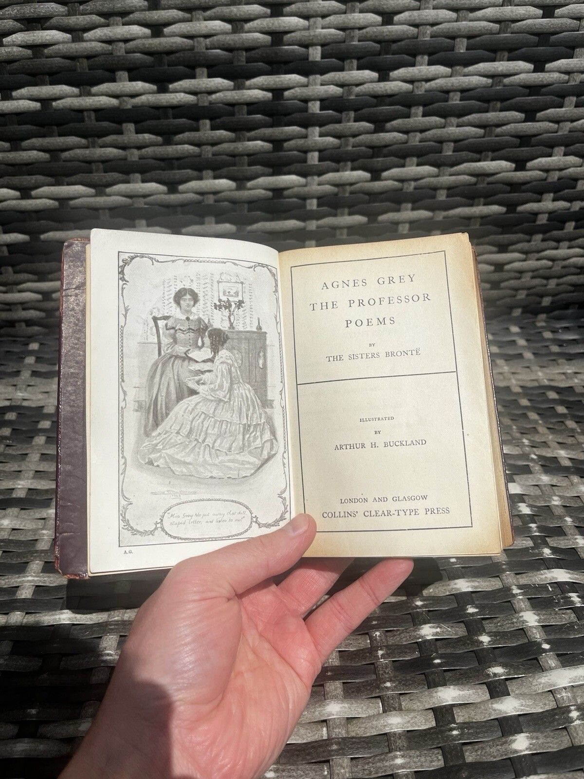Antique Decorative Gilt Edge Leather Book Charlotte, Emily & Anne Bronte Sisters photo vintage
