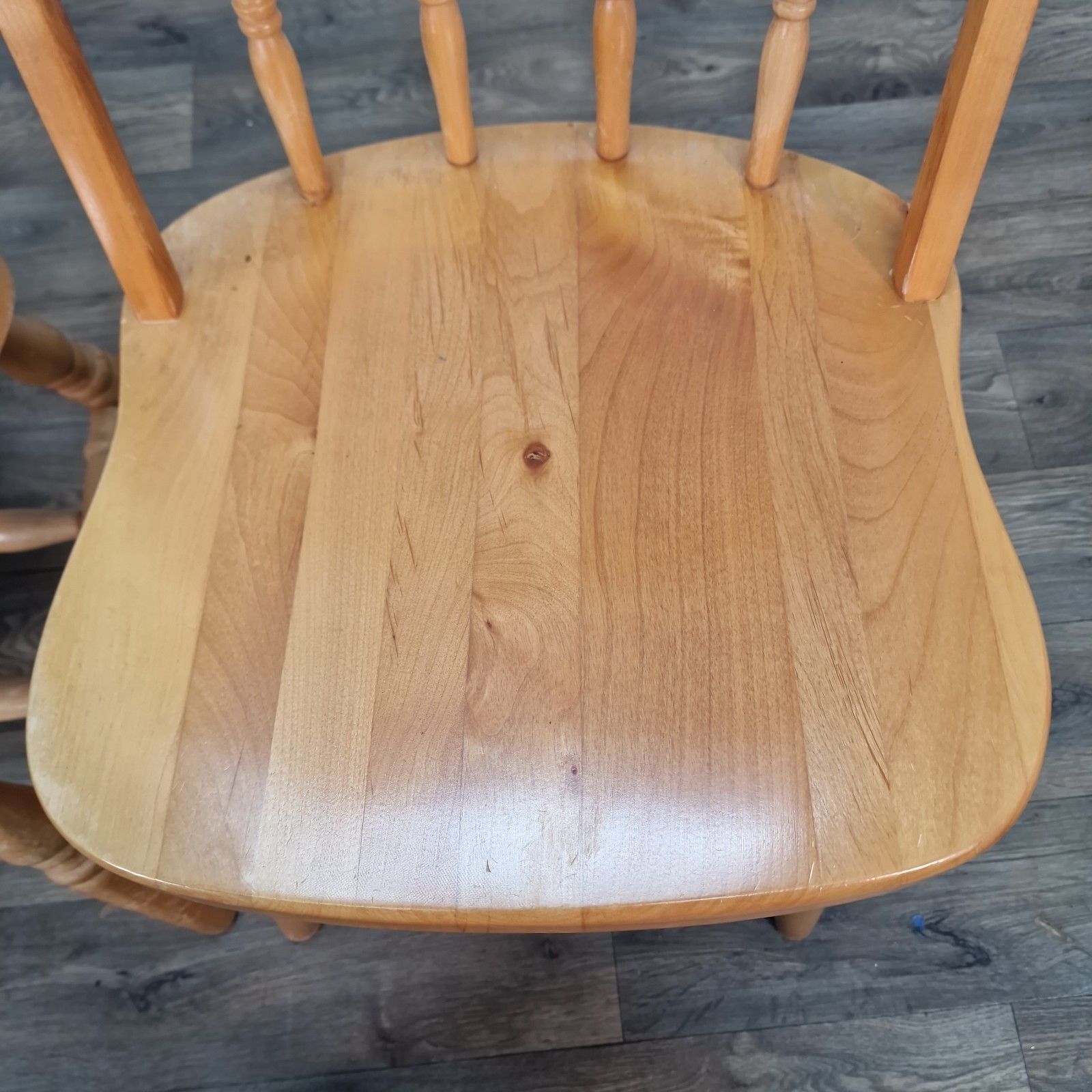 90.0 Pair Vintage Windsor Chairs Turned Beech Spindle Back Kitchen Dining Seat Retro photo