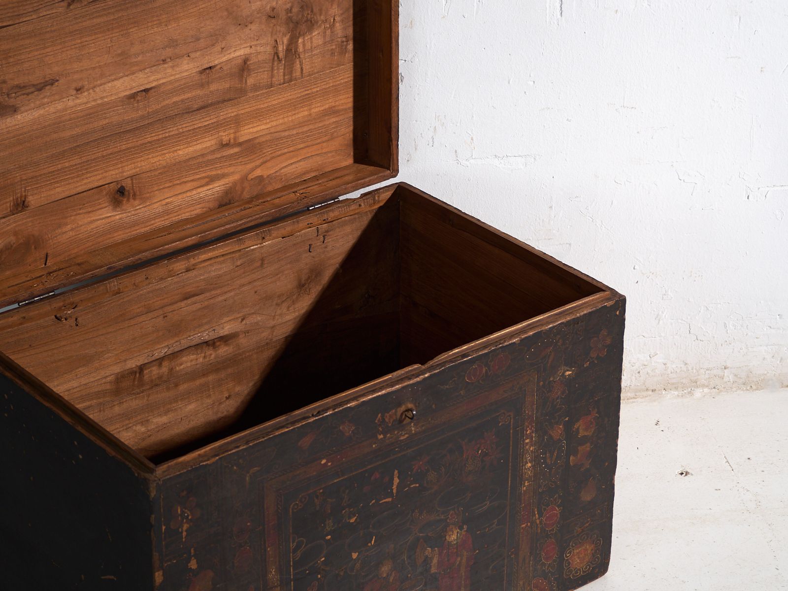 Antique Painted Trunk In Pine Wood – China, Circa 1900 photo for sale