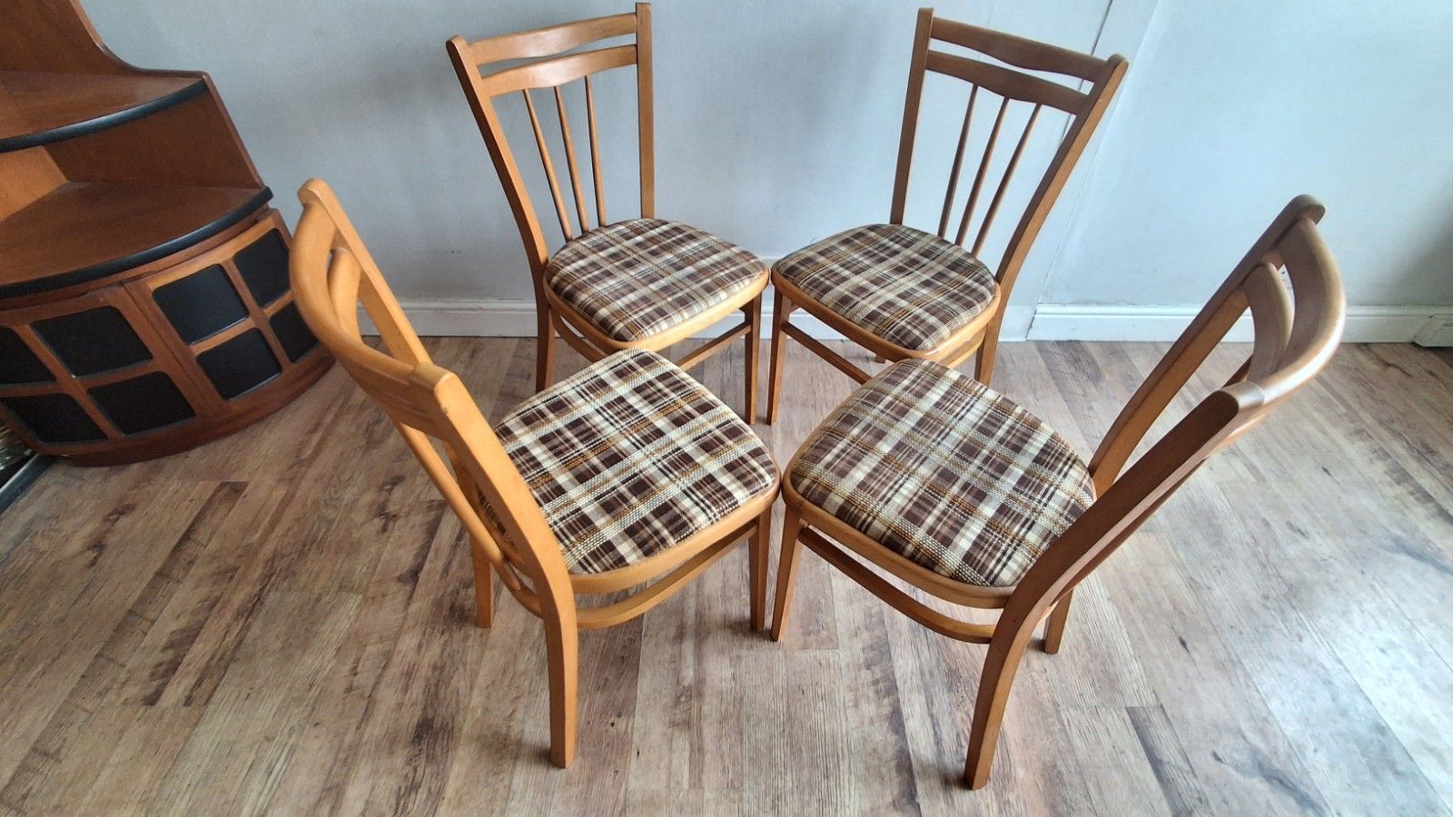 Iconic English Made Mid Century Teak Upholstered Kitchen /Dining Chairs photo furniture