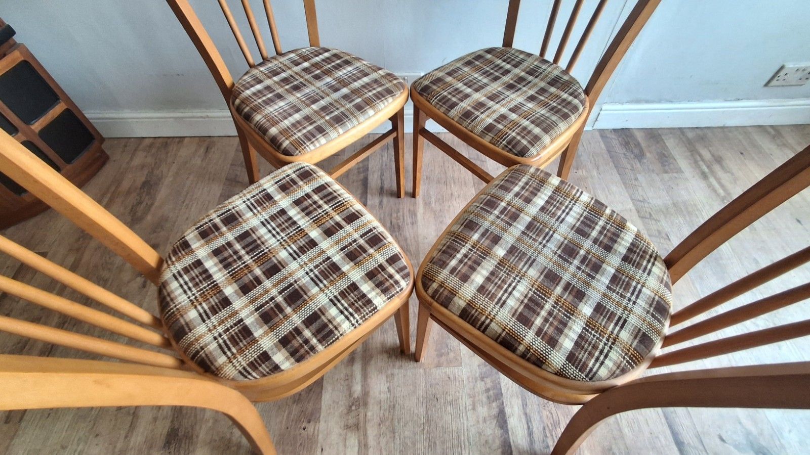 Iconic English Made Mid Century Teak Upholstered Kitchen /Dining Chairs photo for sale