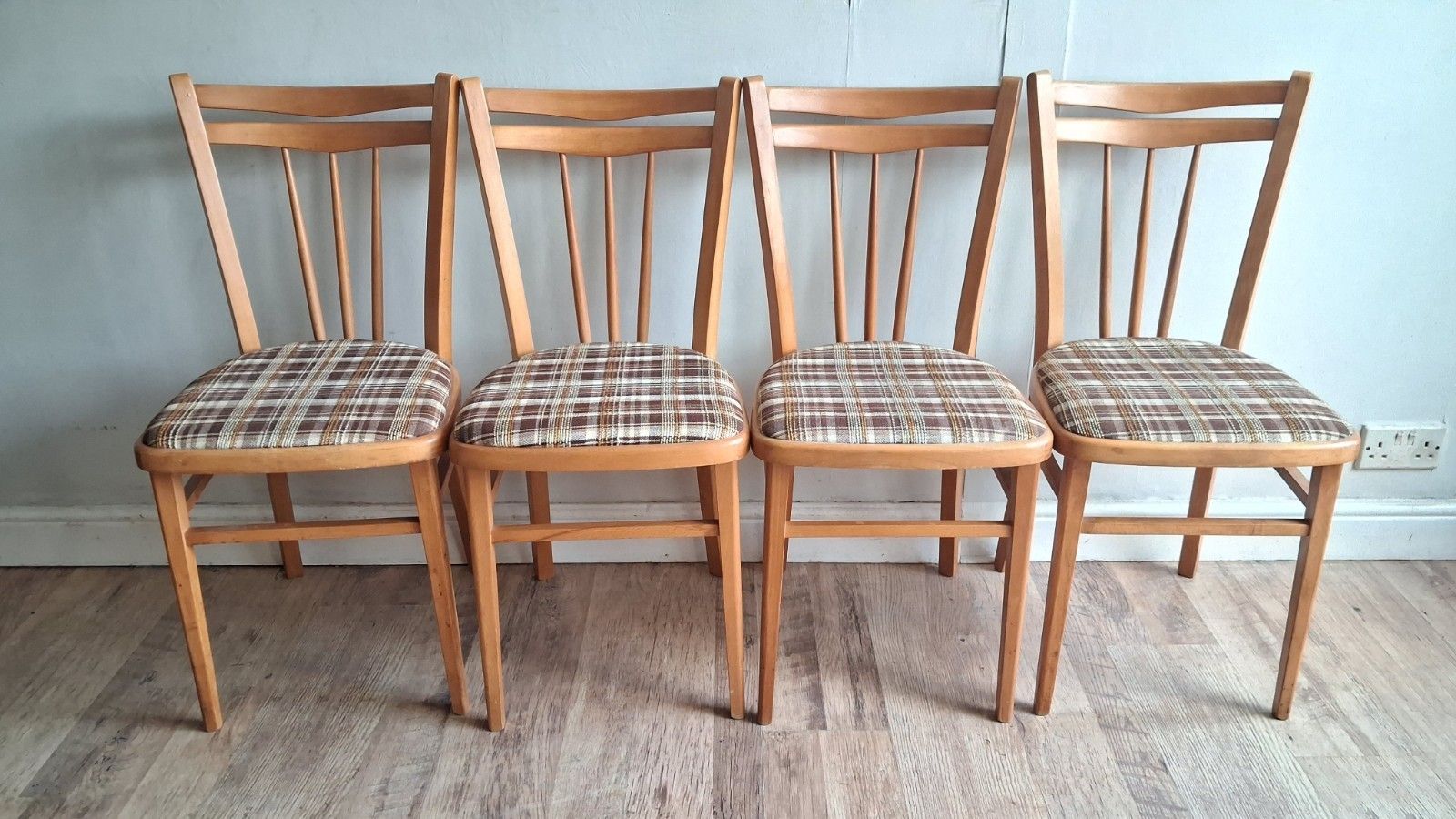 Iconic English Made Mid Century Teak Upholstered Kitchen /Dining Chairs photo buy