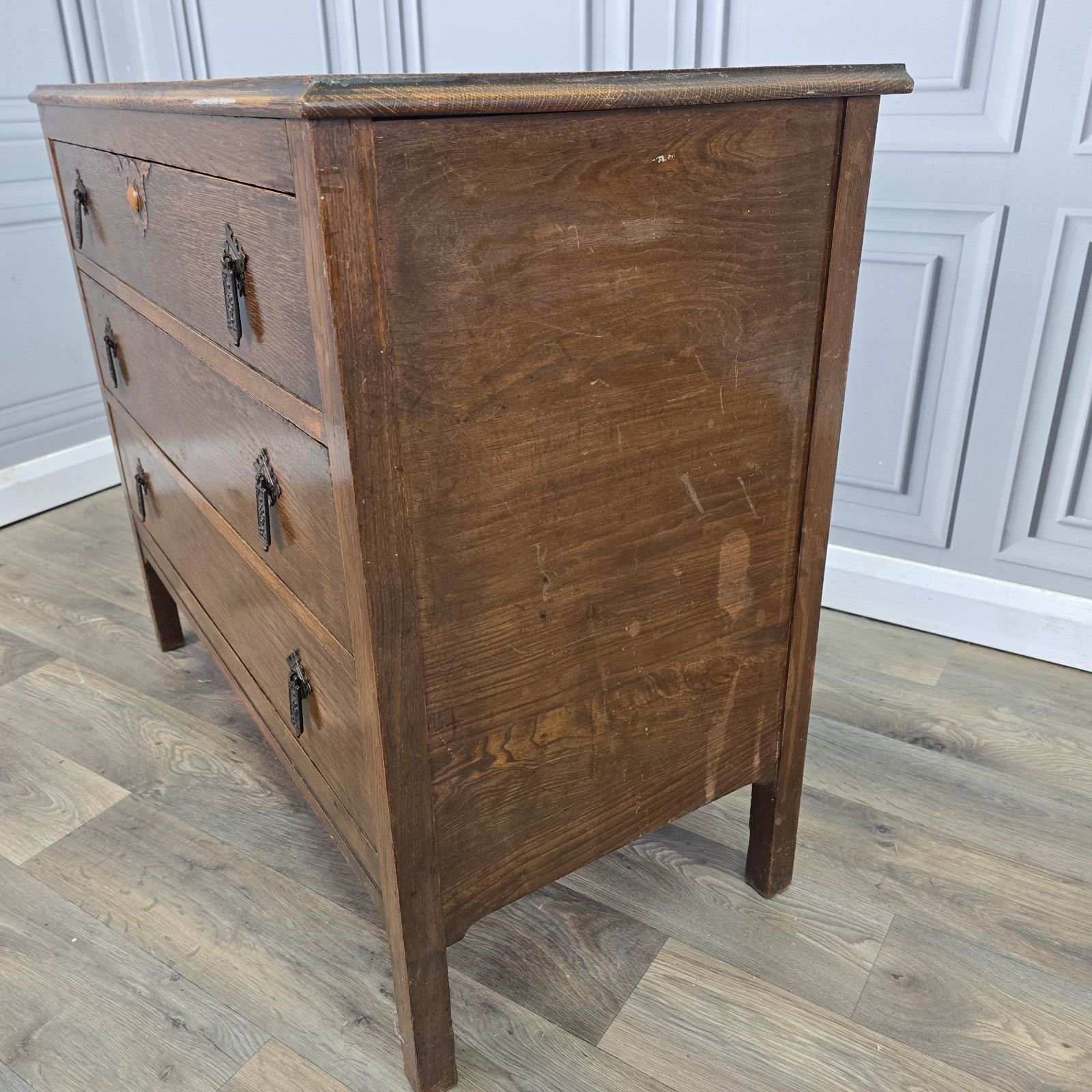 290.0 Antique Chest Of Drawers Arts & Crafts Oak Bedroom Storage Commode Wood Vintage photo