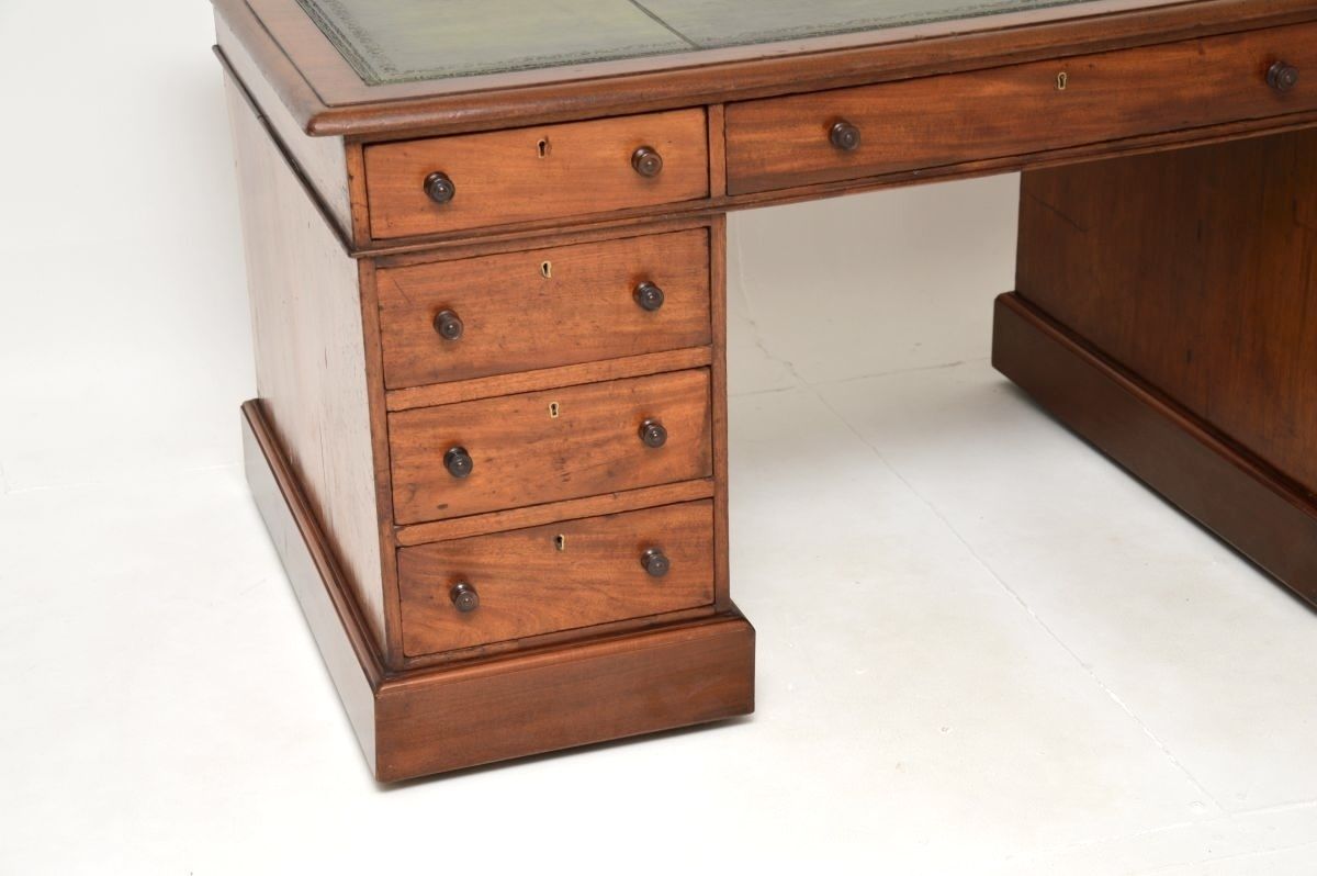 Antique Victorian Walnut Leather Top Pedestal Desk photo for sale