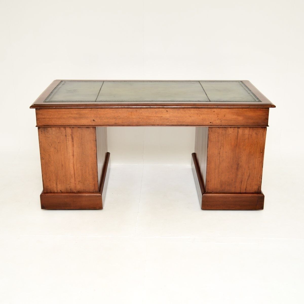 Furniture Antique Victorian Walnut Leather Top Pedestal Desk photo