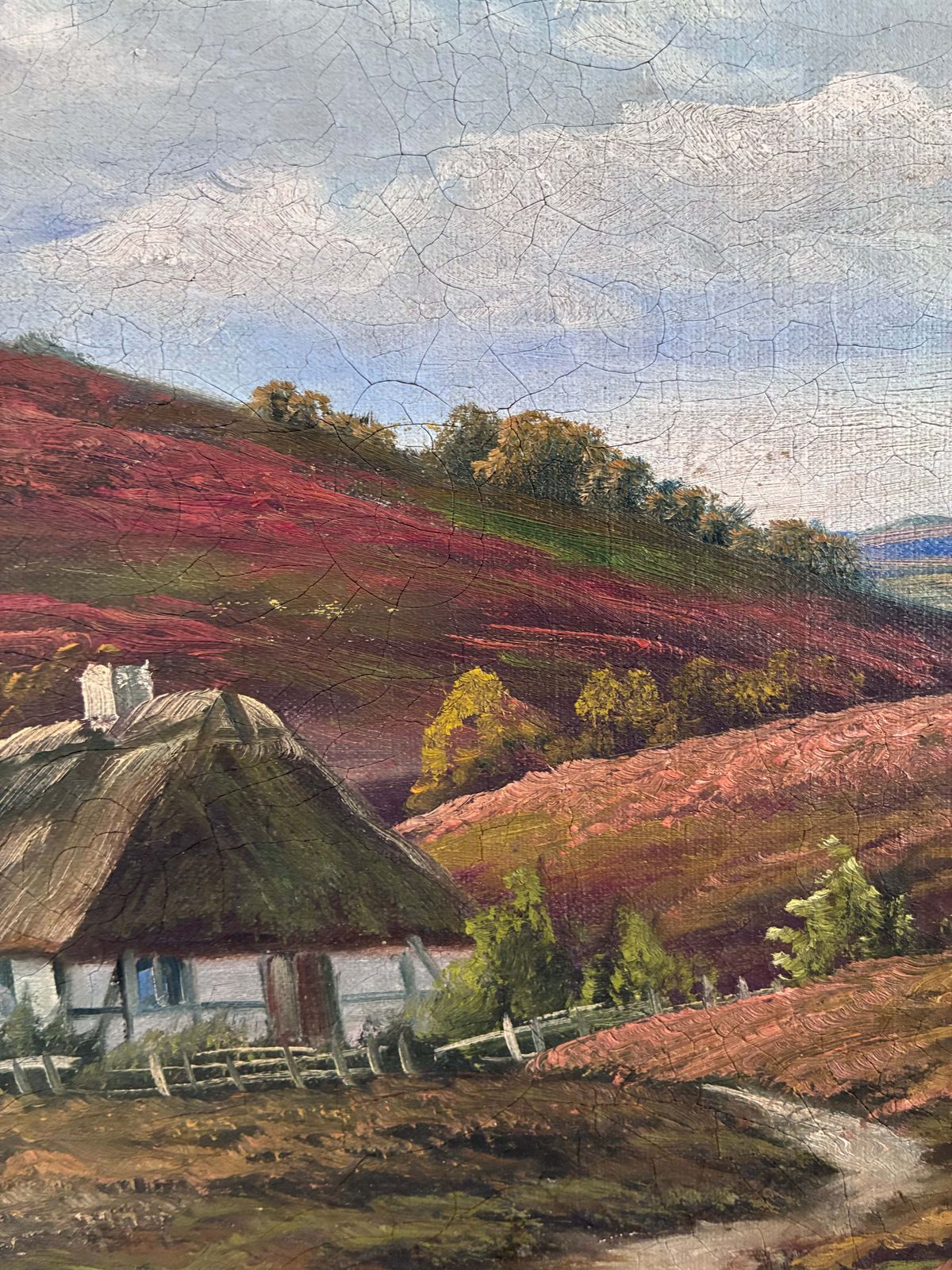 Antique Original Landscape Oil Painting, Signed Countryside Art photo vintage