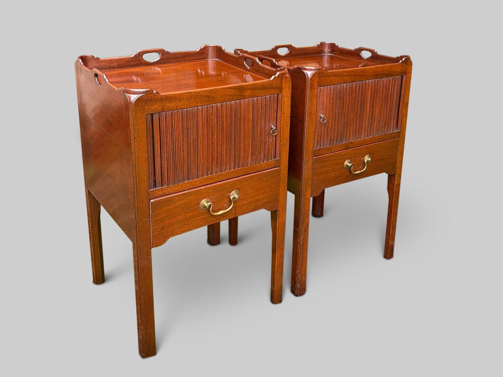 Pair Of Georgian Style Bedside Cabinets With Tambour Doors And Single Drawer photo furniture