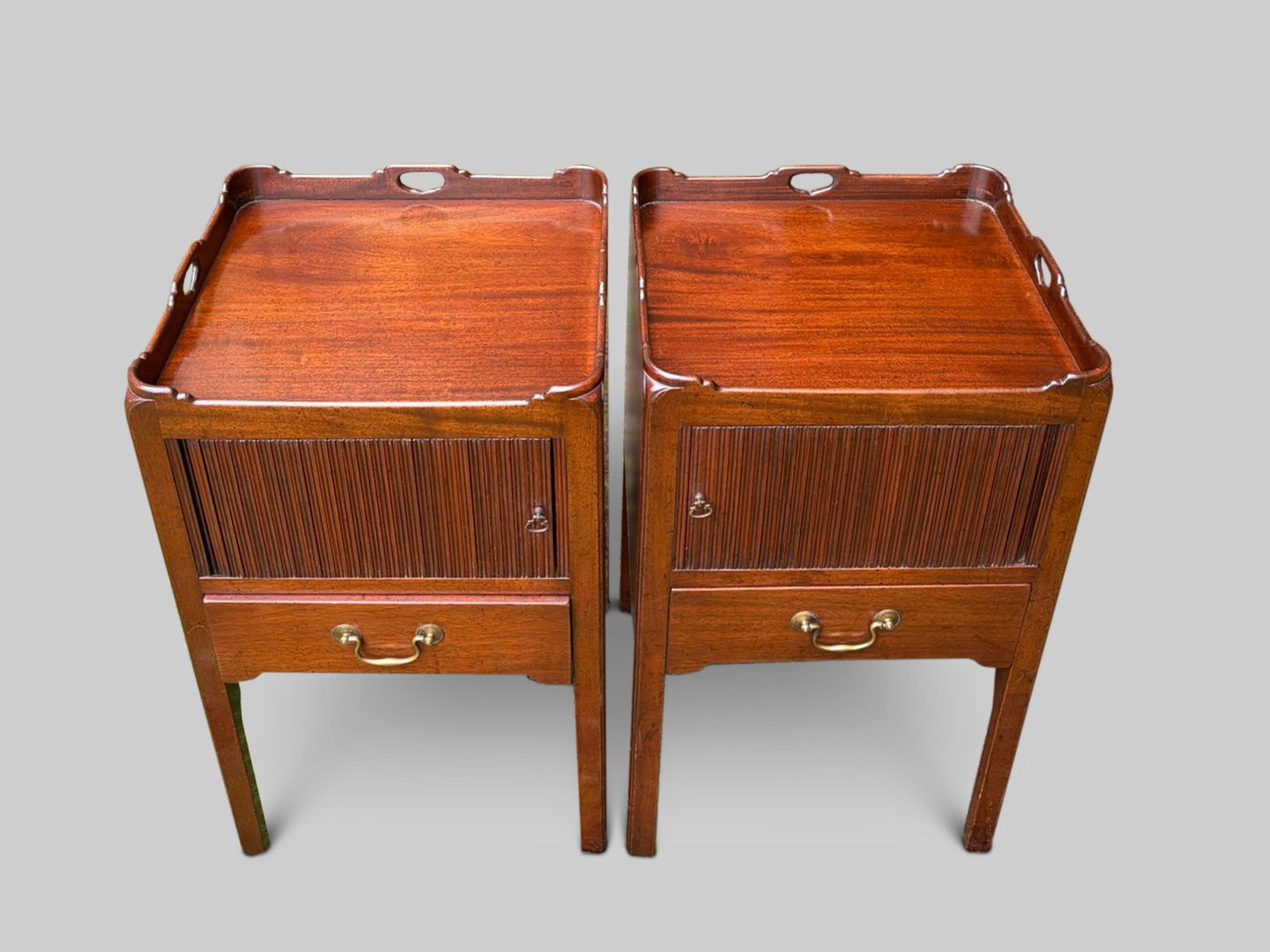 Pair Of Georgian Style Bedside Cabinets With Tambour Doors And Single Drawer photo for sale