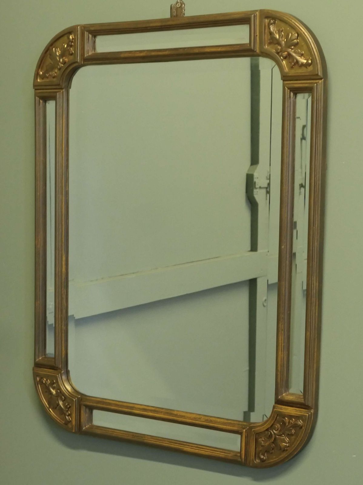 French Art Deco Style Gilt Cushion Mirror The Central Bevelled Mirror Has A Double 3” Wide