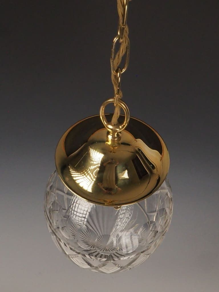 Magnificent Antique Pendant Light With Large Cut Glass Shade photo vinterior