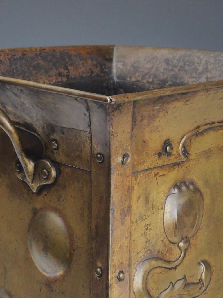 photo for sale Art Nouveau Brass Fireside Coal Scuttle, Late 19th Century