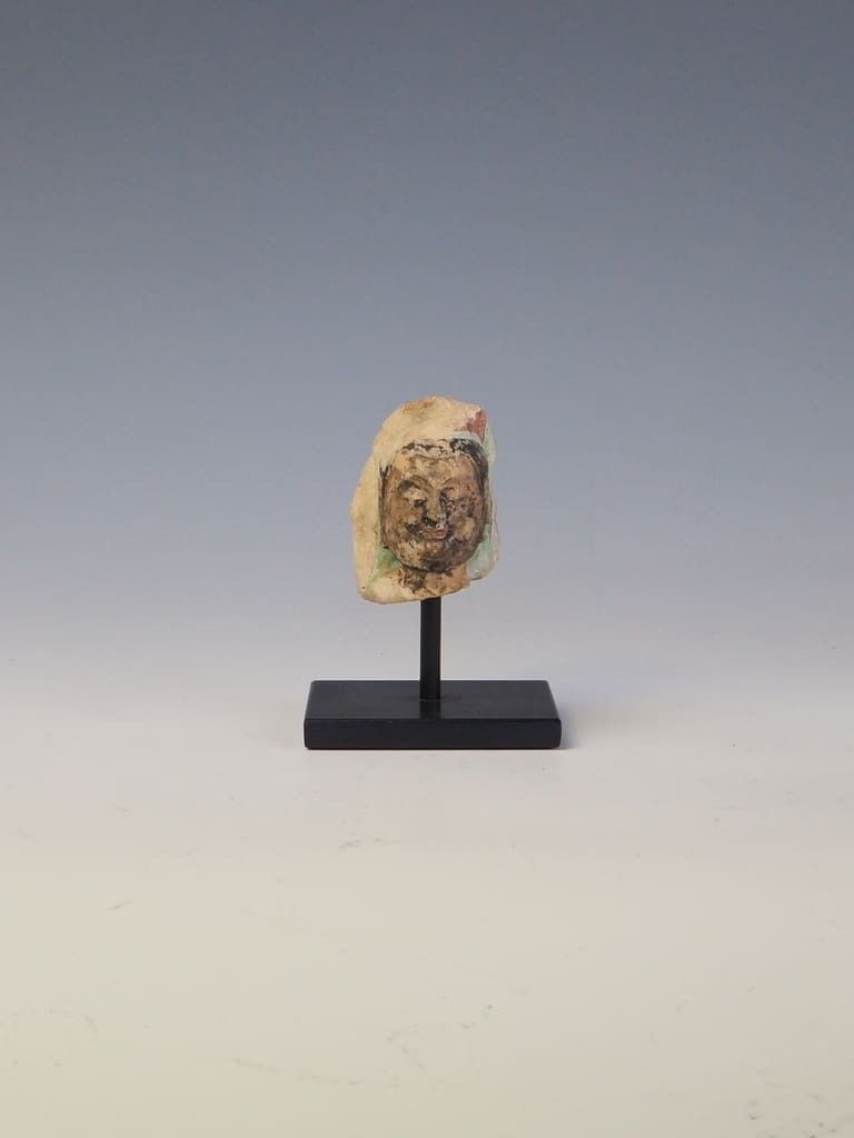 Antique Fragment Of A Polychrome Painted Chinese Buddha Head photo for sale