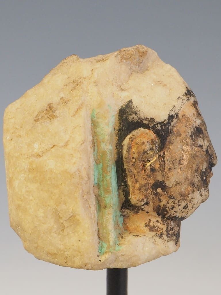 photo for sale Antique Fragment Of A Polychrome Painted Chinese Buddha Head