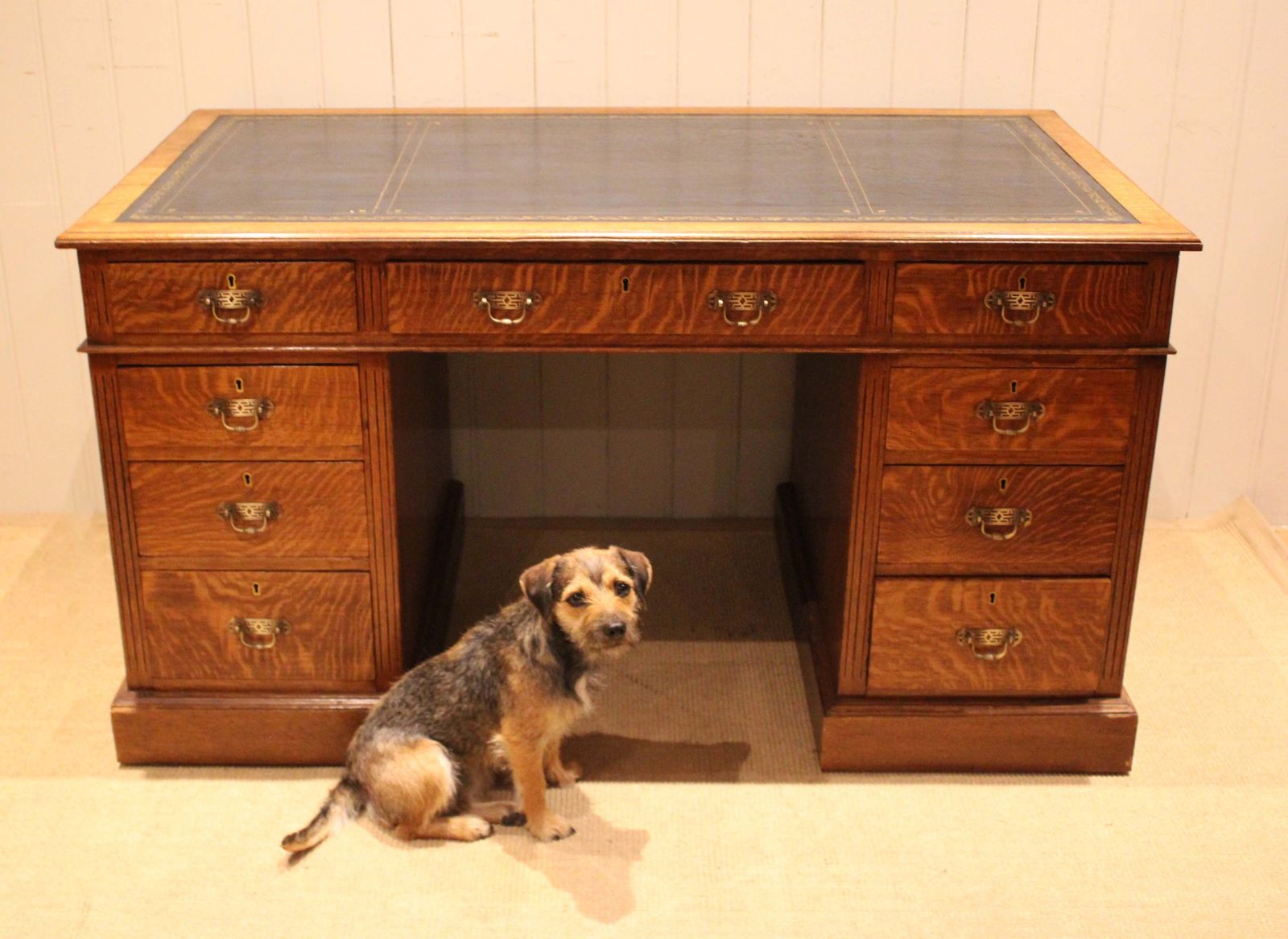 Large Edwardian Figured Oak Pedestal Desk photo furniture