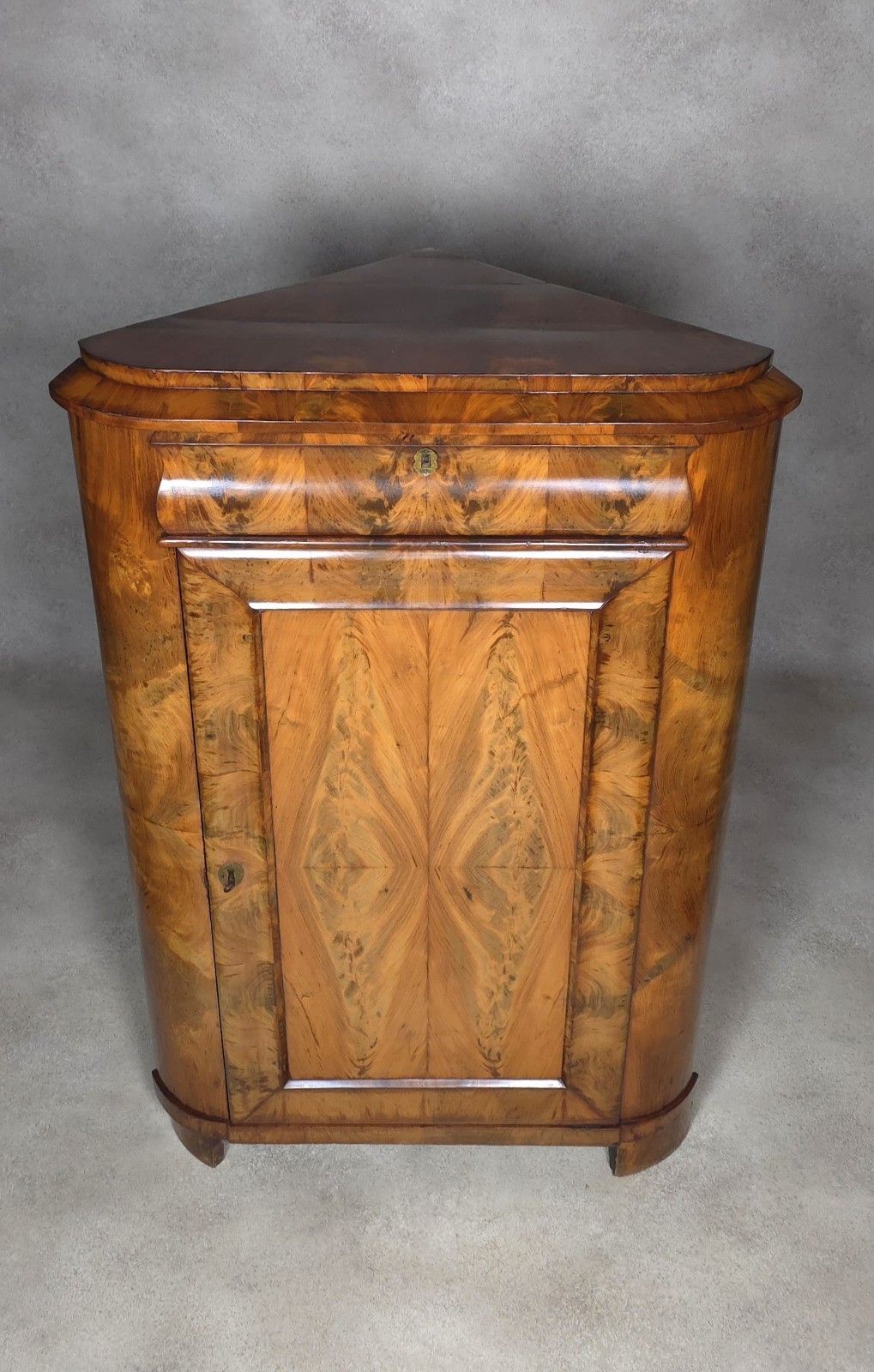 Antique Biedermeier Burr Walnut Corner Cabinet French Encoignure Cupboard C.1830 photo furniture