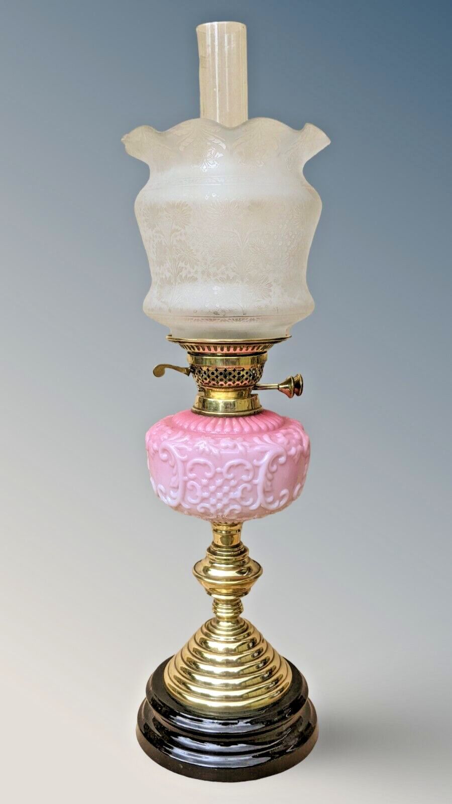 Victorian Pink Glass Oil Lamp, 1800s photo buy