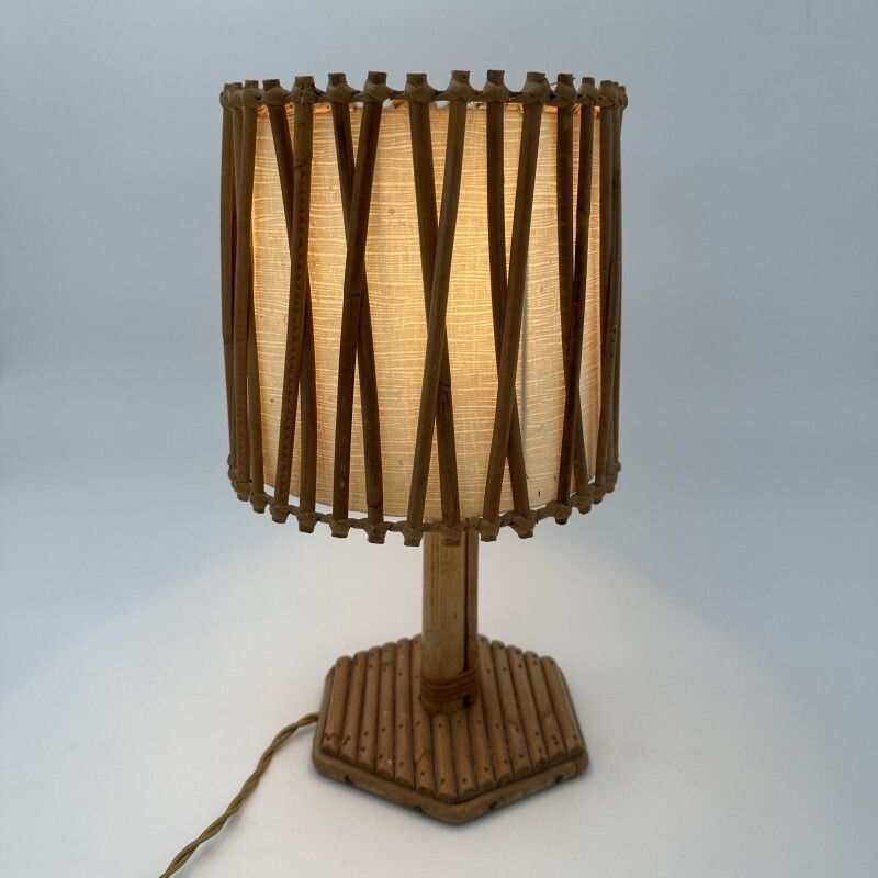 Rattan Table Lamp With Cross Shaped Shade, Attributed To Louis Sognot, 1950s. photo furniture