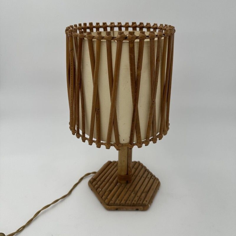 Rattan Table Lamp With Cross Shaped Shade, Attributed To Louis Sognot, 1950s. photo 780.0