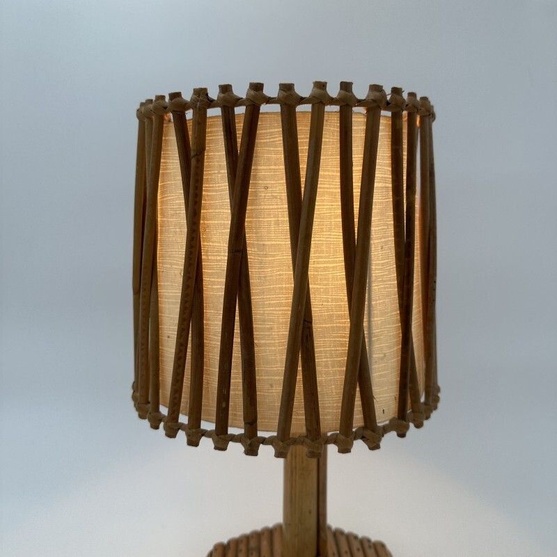 Rattan Table Lamp With Cross Shaped Shade, Attributed To Louis Sognot, 1950s. photo buy
