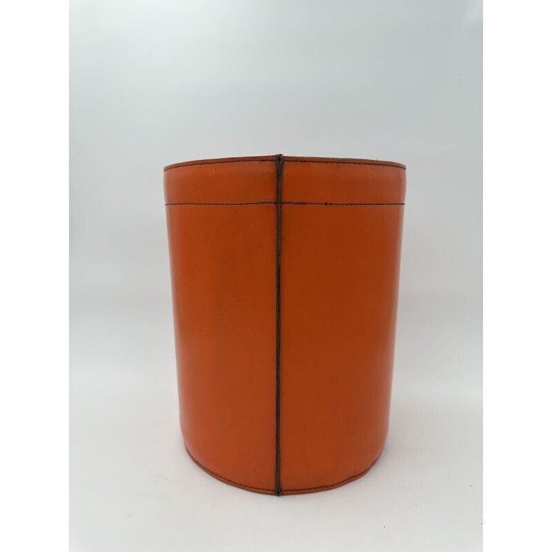 Orange Leather Wastepaper Basket In The Style Of Hermès, 1970s 1980s photo vinterior