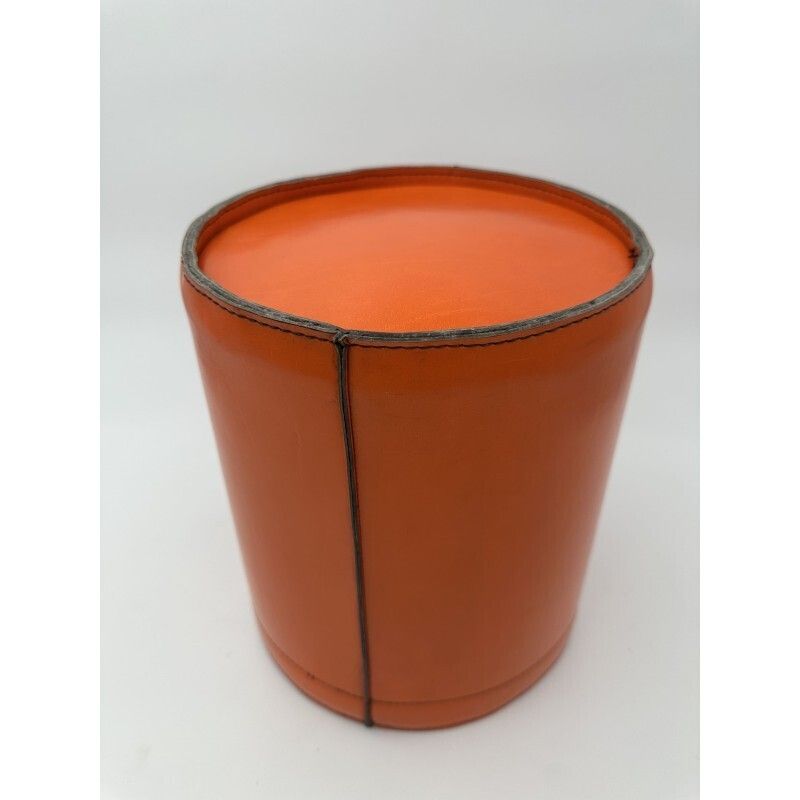 photo for sale Orange Leather Wastepaper Basket In The Style Of Hermès, 1970s 1980s