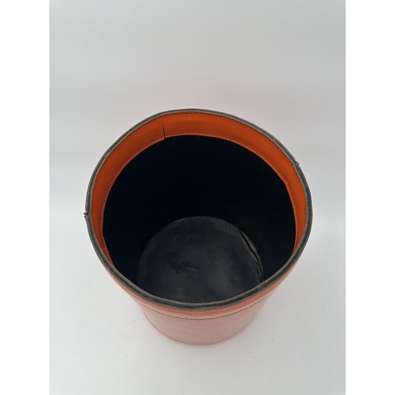 photo vinterior Orange Leather Wastepaper Basket In The Style Of Hermès, 1970s 1980s