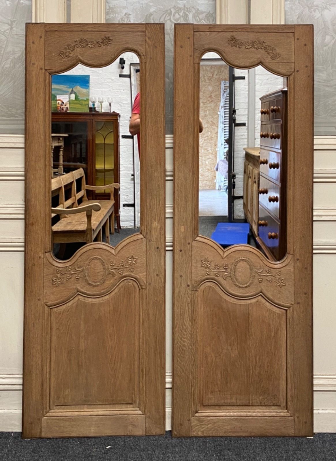 Pair French 19th Century Mirrored Doors