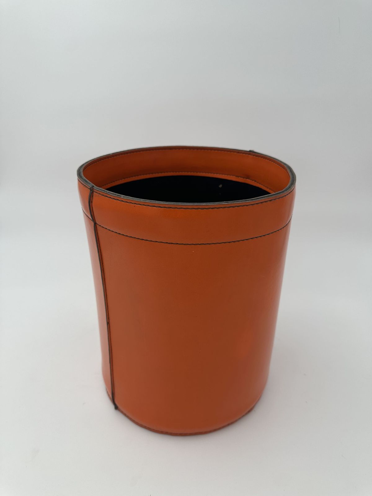 photo buy Orange Leather Wastepaper Basket In The Style Of Hermès, 1970s 1980s
