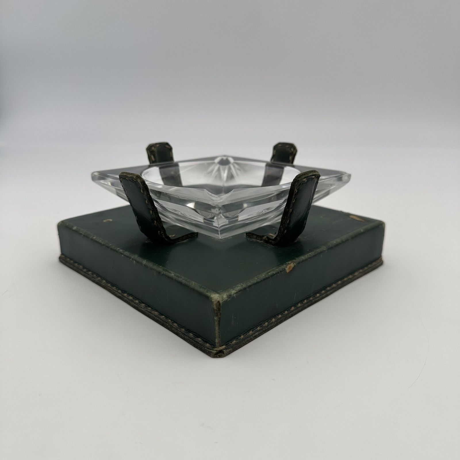 Green Leather And Crystal Ashtray In The Style Of Jacques Adnet, 1950s. photo furniture