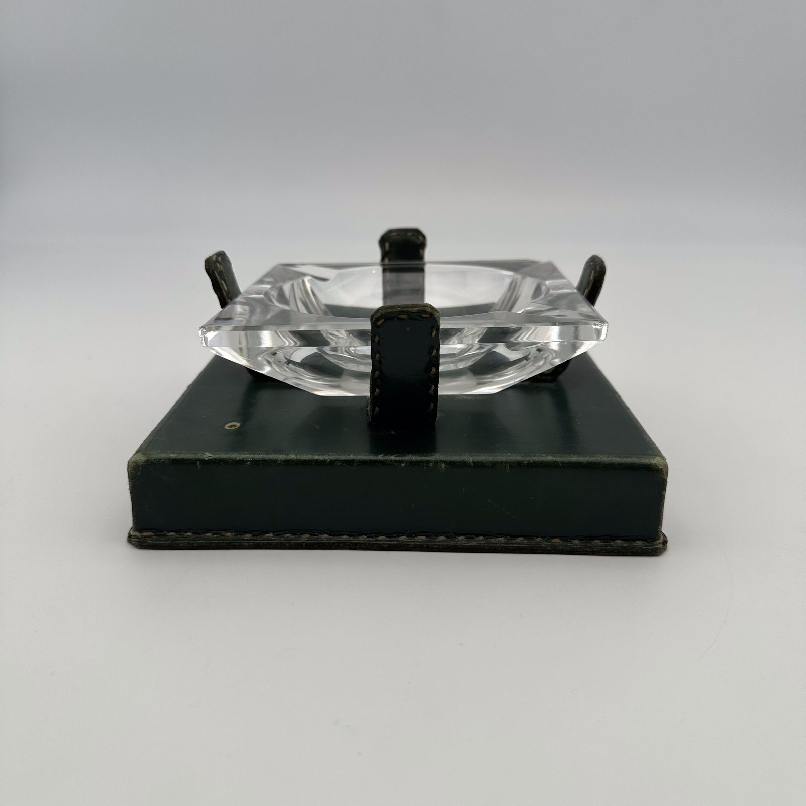 Green Leather And Crystal Ashtray In The Style Of Jacques Adnet, 1950s. photo vinterior