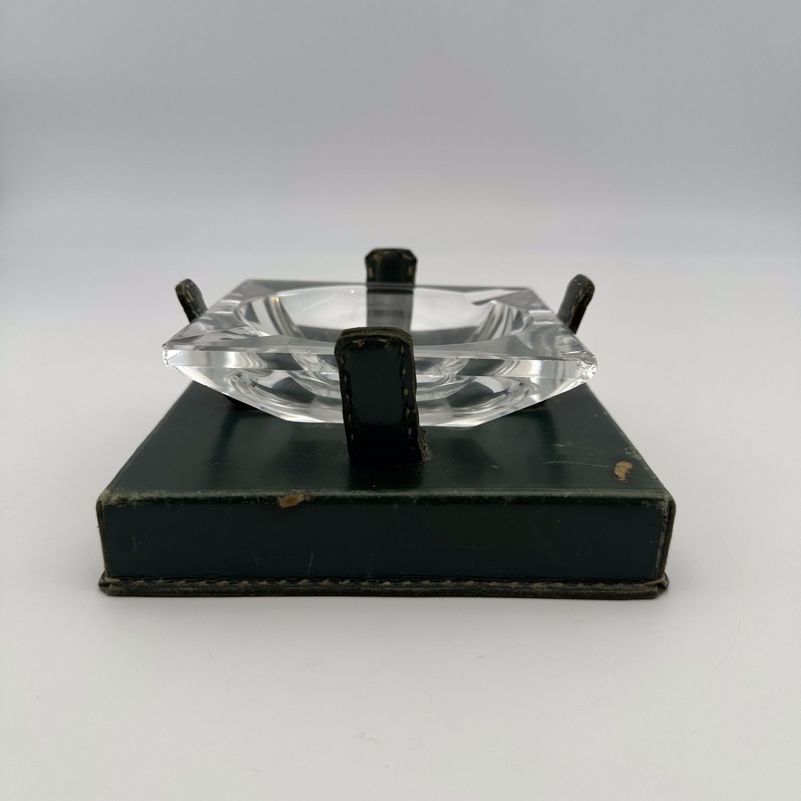 Green Leather And Crystal Ashtray In The Style Of Jacques Adnet, 1950s. photo buy