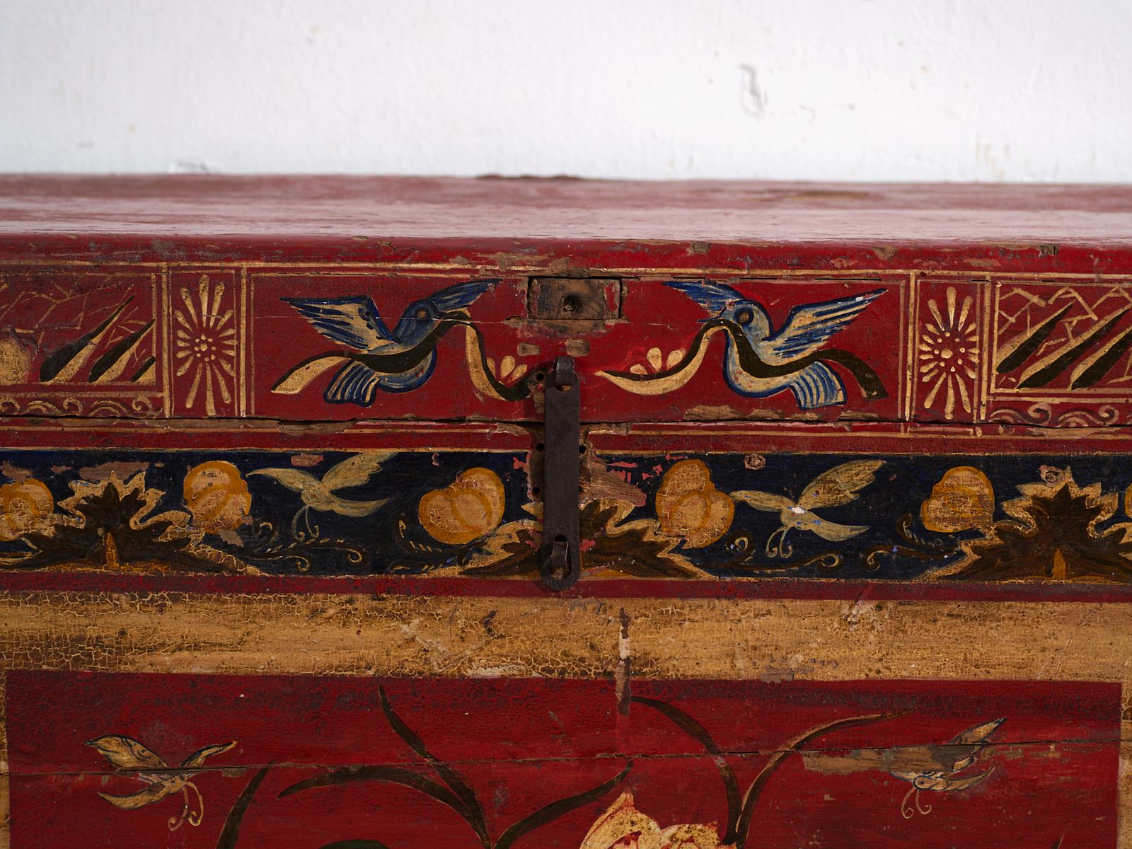 Antique Vermilion Red Painted Trunk In Pine Wood – China, Circa 1900 photo for sale