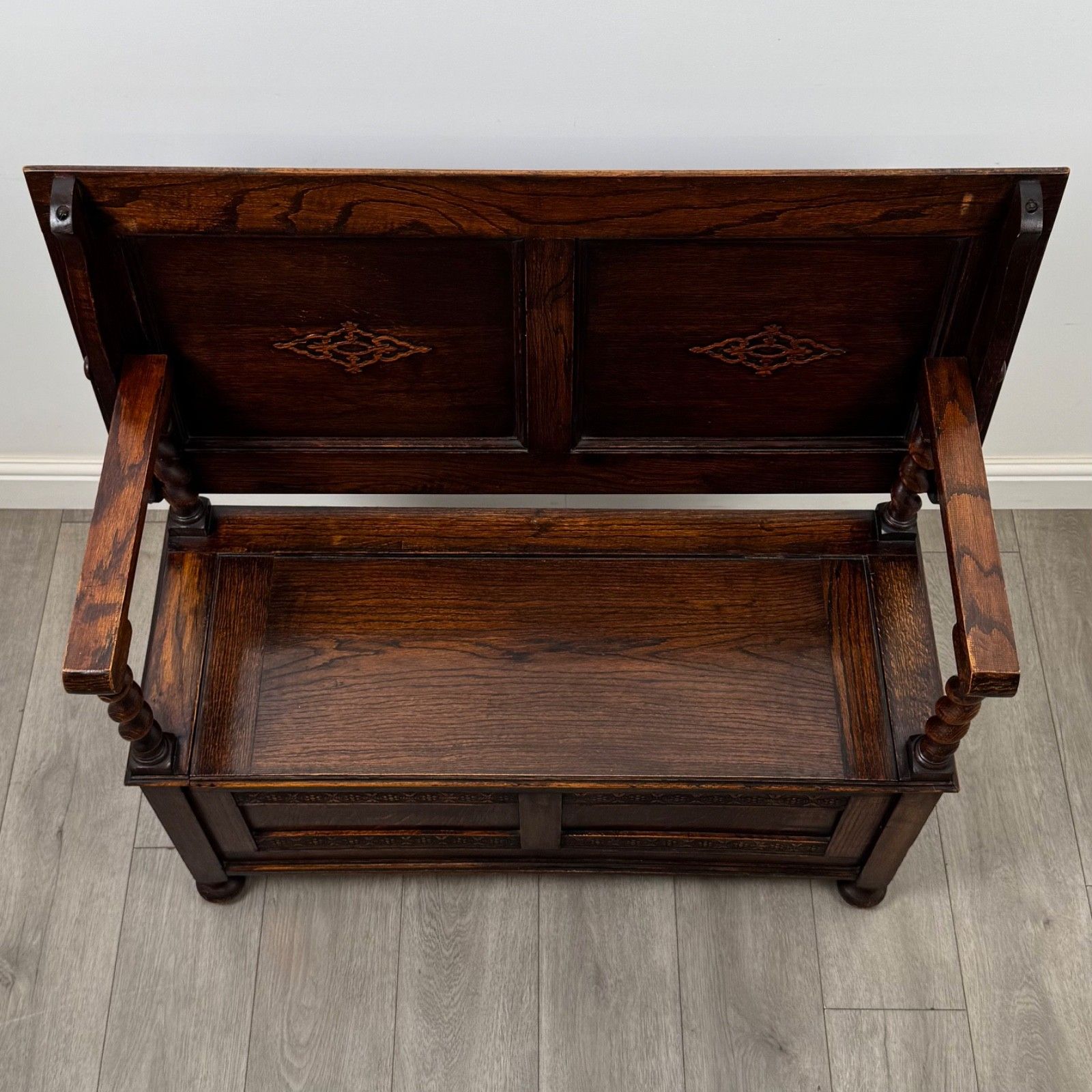 photo for sale Antique 20th Century Edwardian Monks Bench In Oak ( Af 5852 )