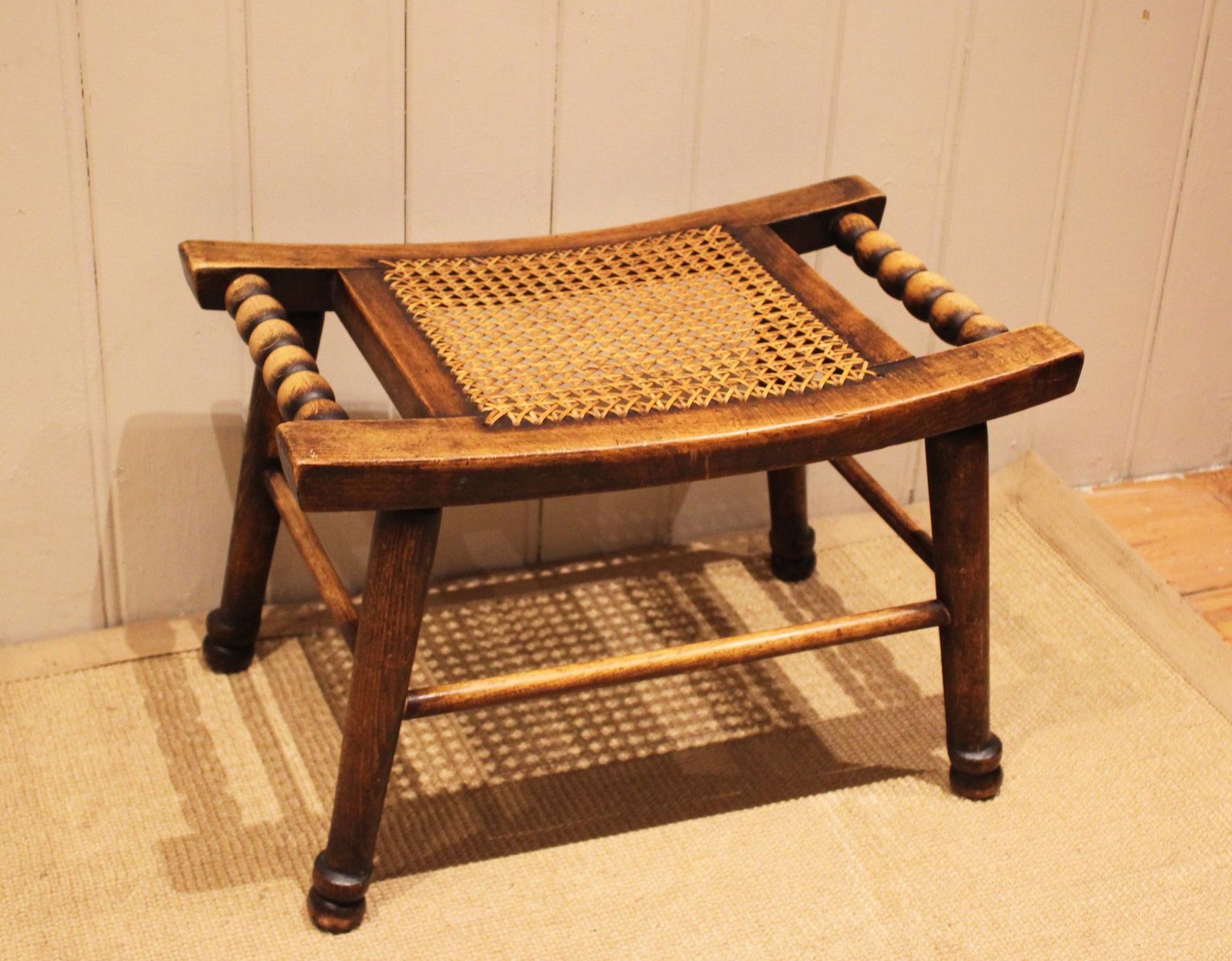 Turned Beech Cane Seat Stool, 1920s photo furniture