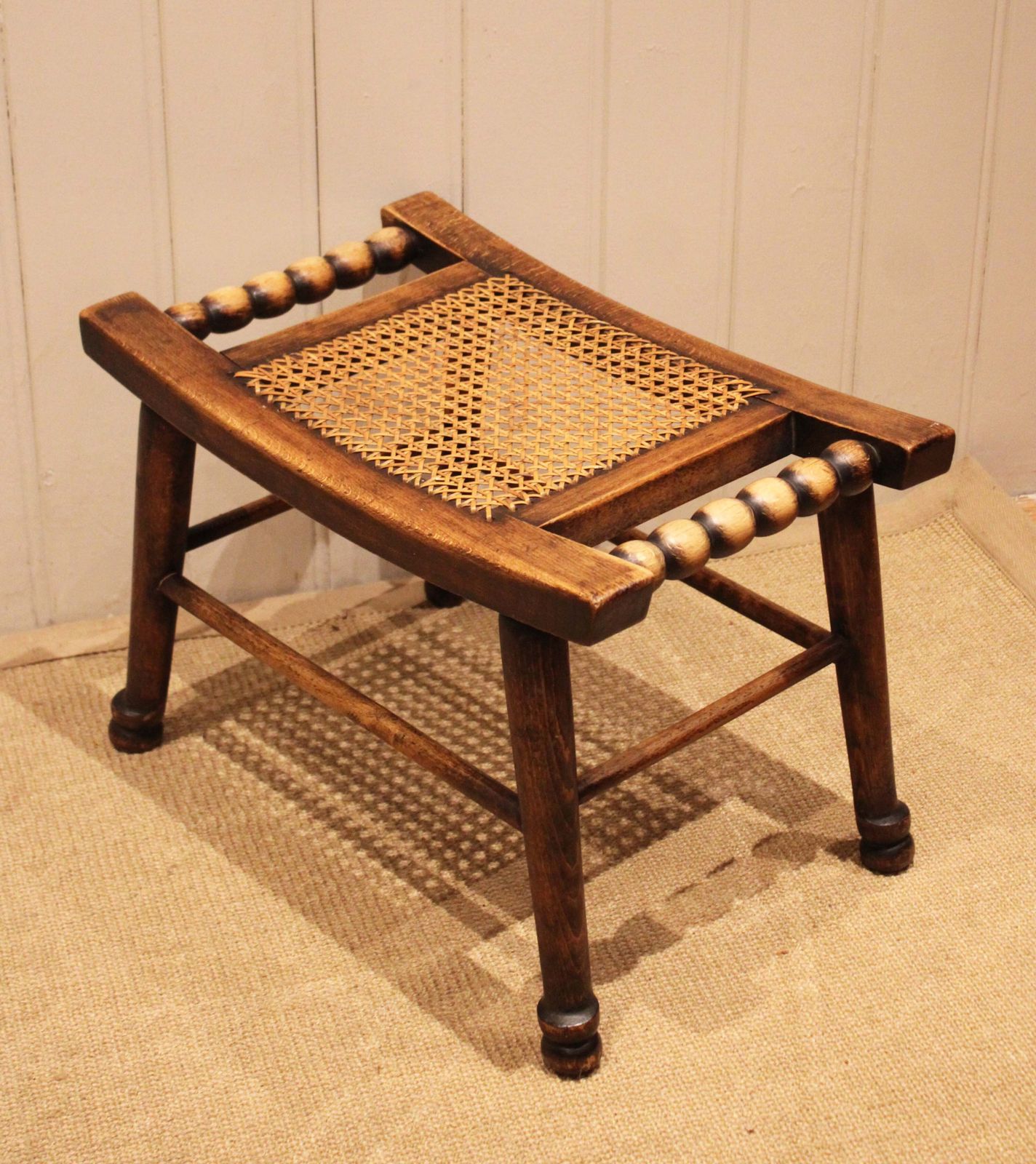 Furniture Turned Beech Cane Seat Stool, 1920s photo