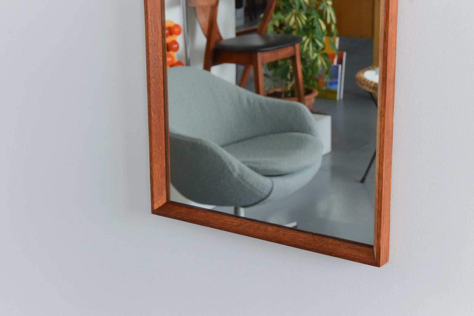 Vintage Long Thin Teak Framed Wall Mirror photo for sale