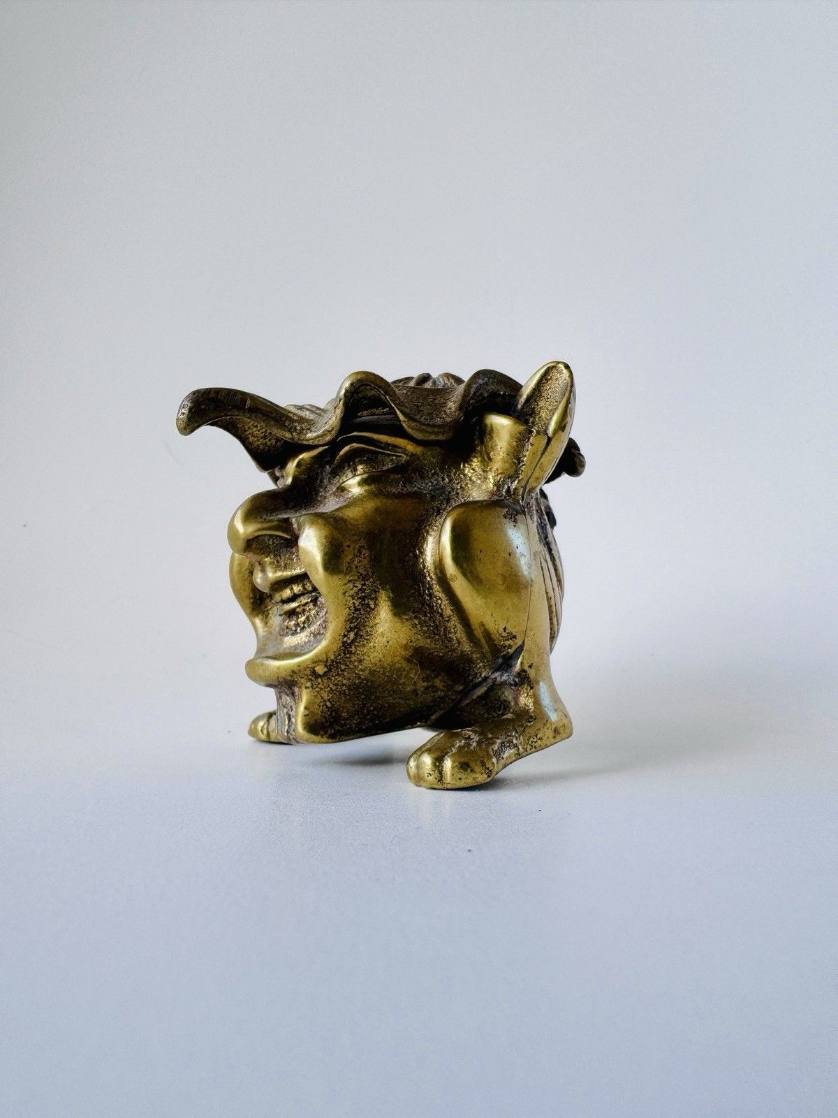 photo vinterior Antique Inkwell 1880 1900 Brass Grotesque Devil Imp Ink Dip Stand Gothic