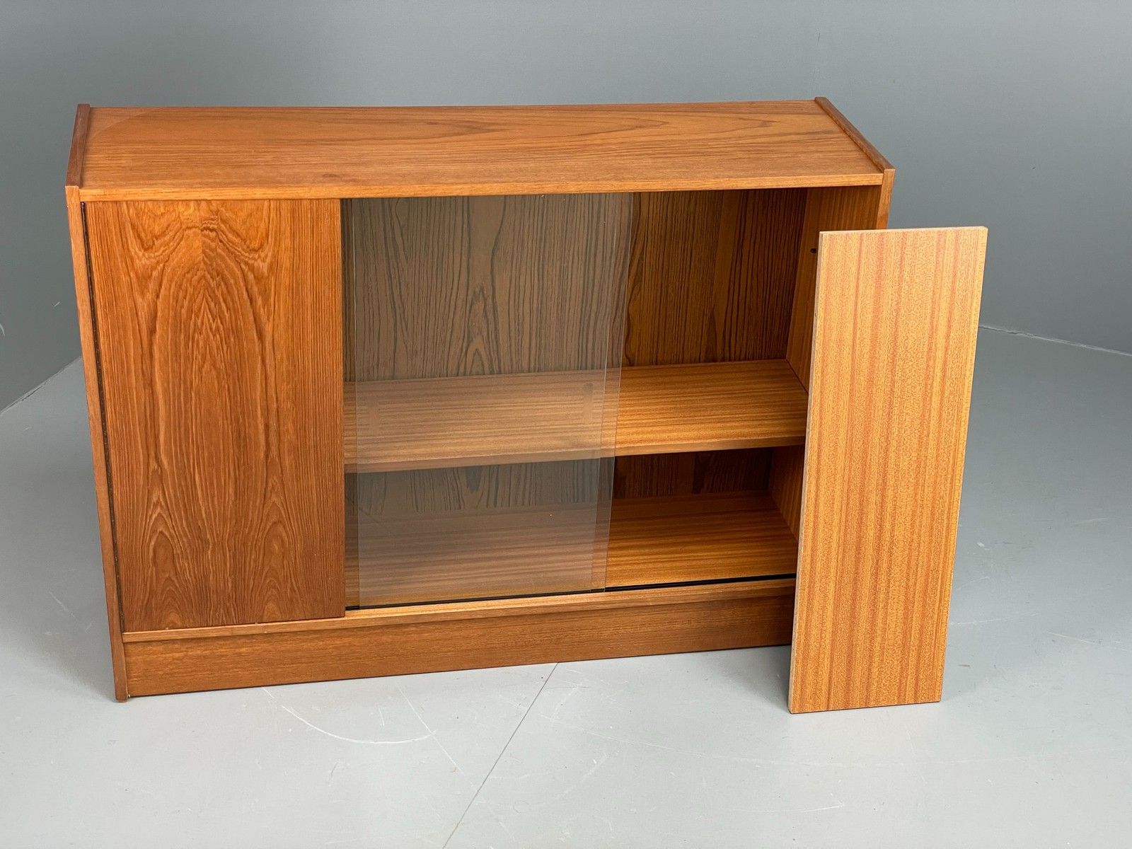 Vintage 1960s Glazed Bookcase Teak Mid Century Modern Shelving Cabinet Eb12214 photo vintage
